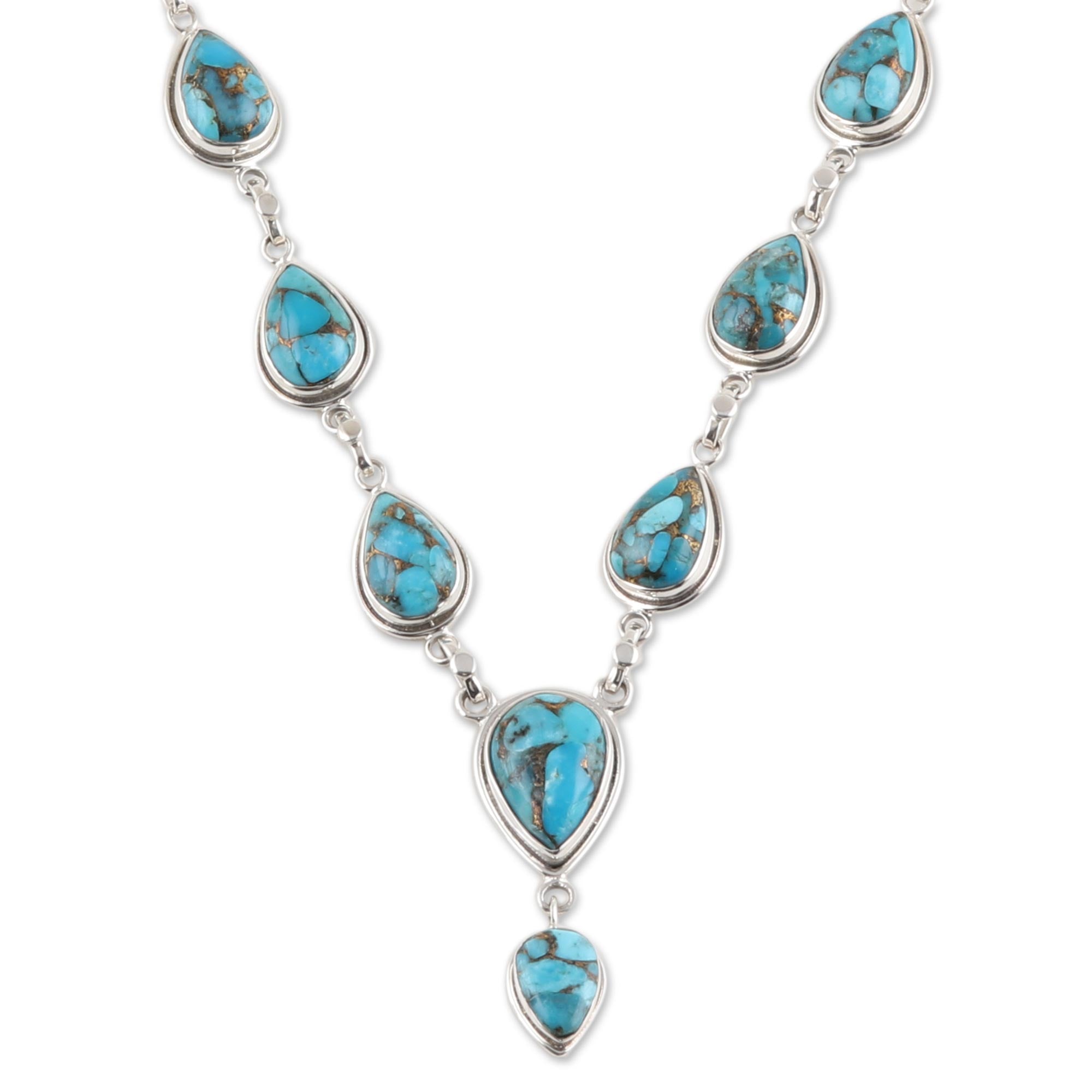 Premium Aura of Beauty Turquoise Y-Necklace - Handcrafted in India