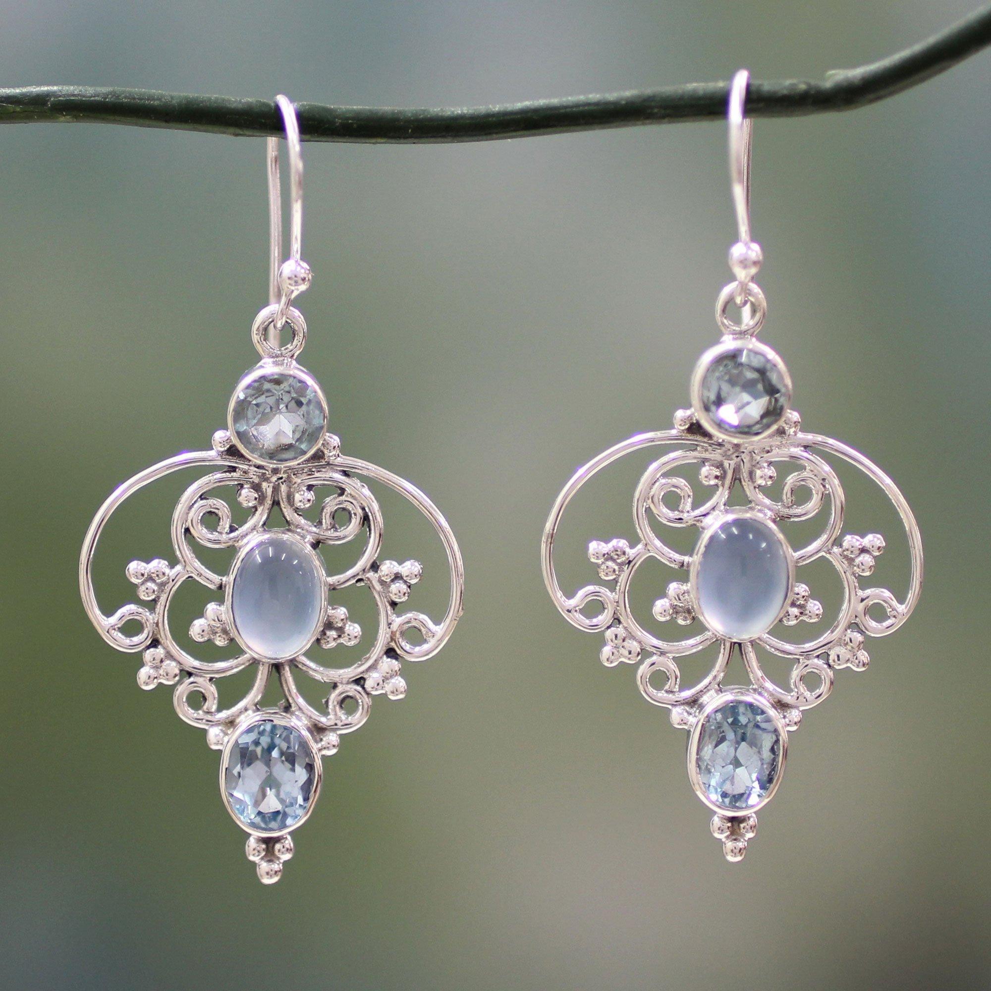 Premium Blue Topaz Arabesque Elegance Earrings