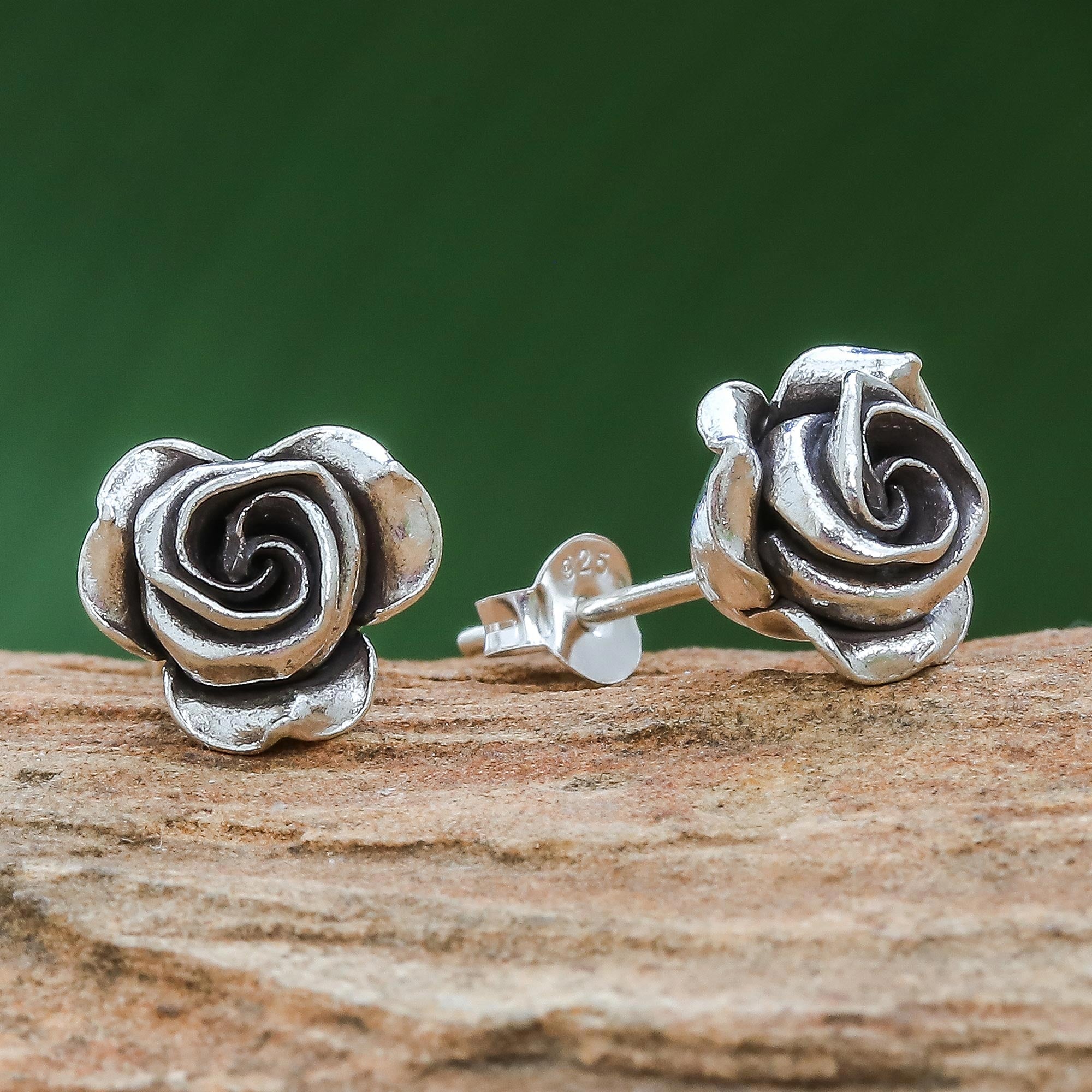 Premium Thai Karen Hill Tribe Sterling Silver Rose Stud Earrings