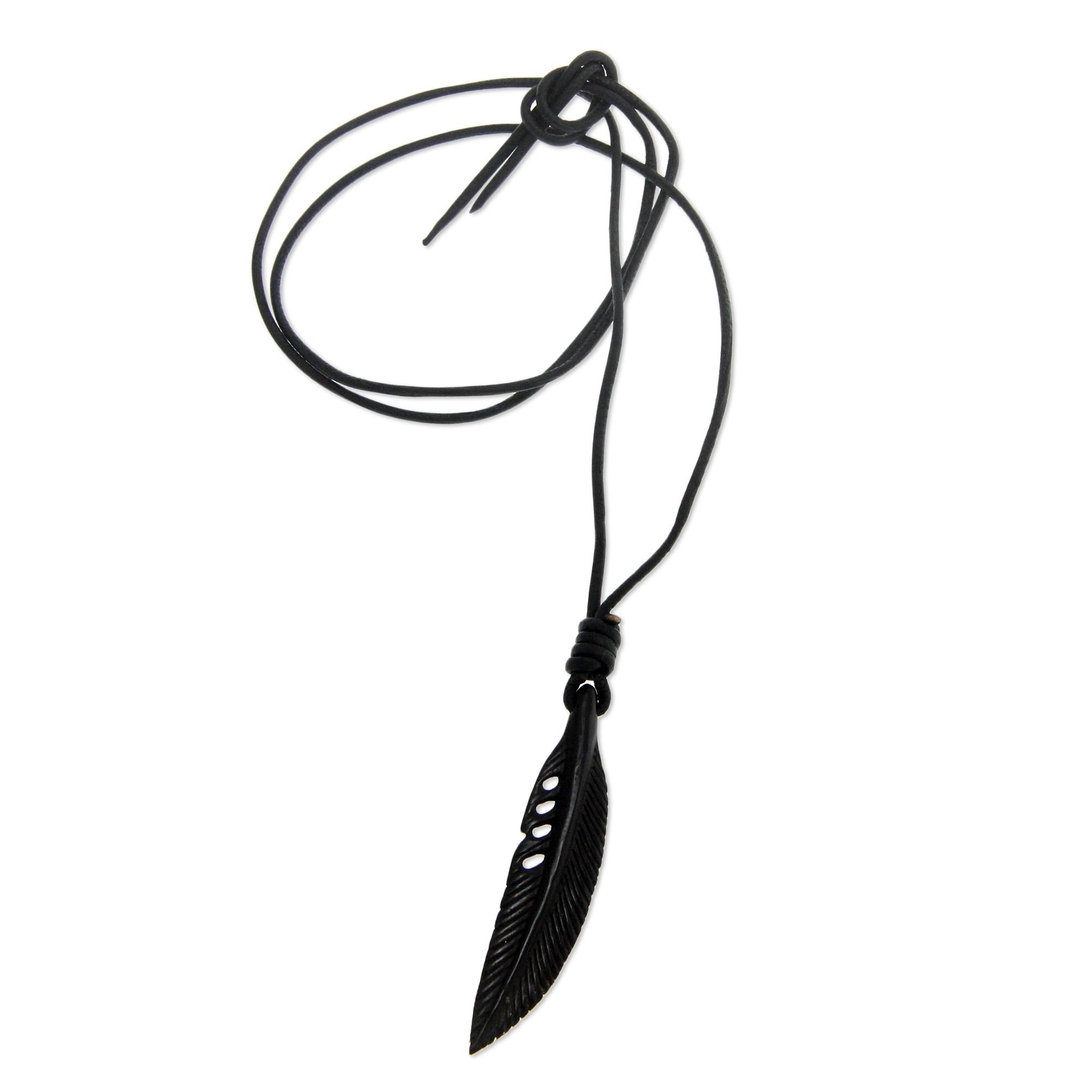 Premium Men's Crow Feather Totem Buffalo Horn Necklace - Handcrafted in Indonesia