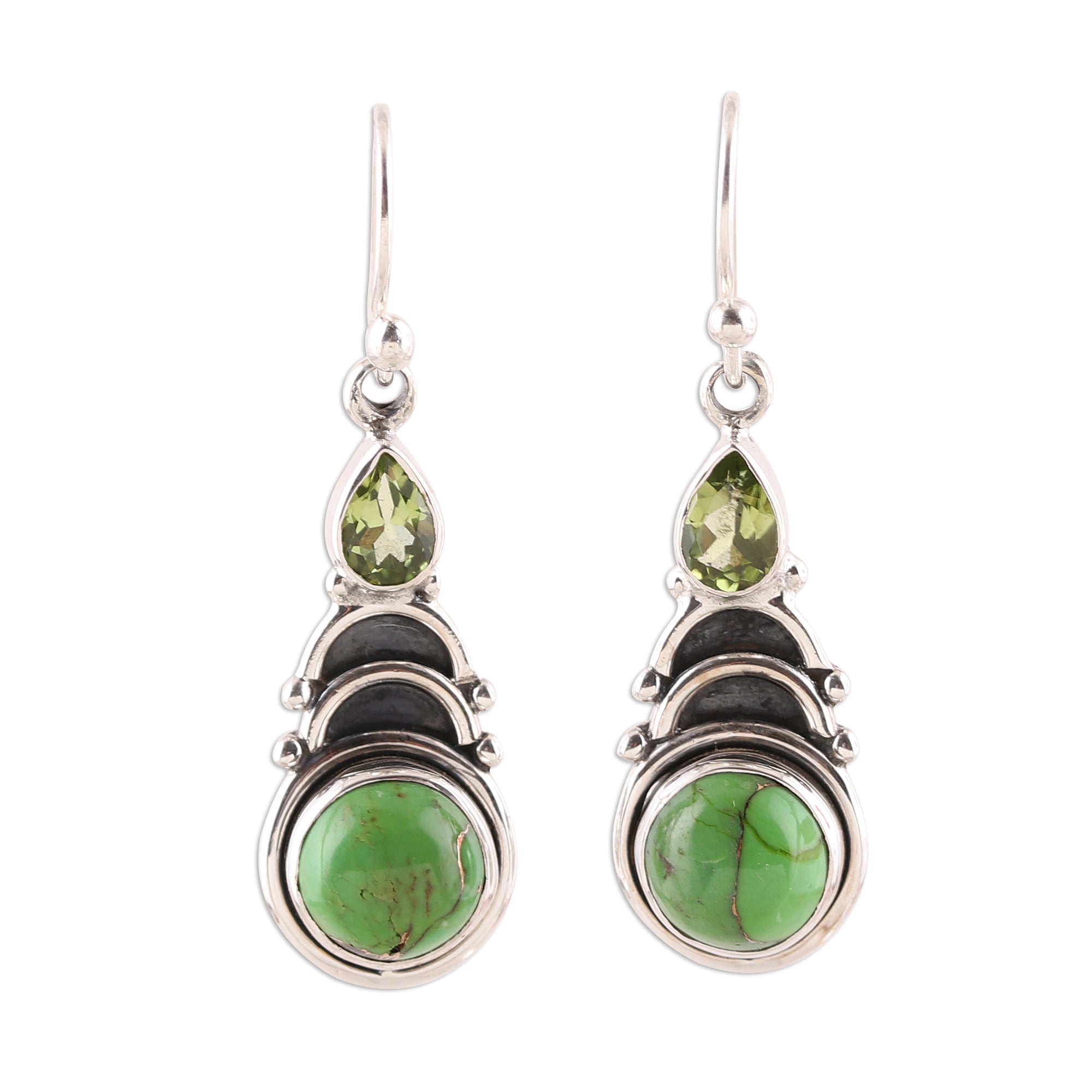 Premium Verdant Arches Peridot & Green Turquoise Dangle Earrings