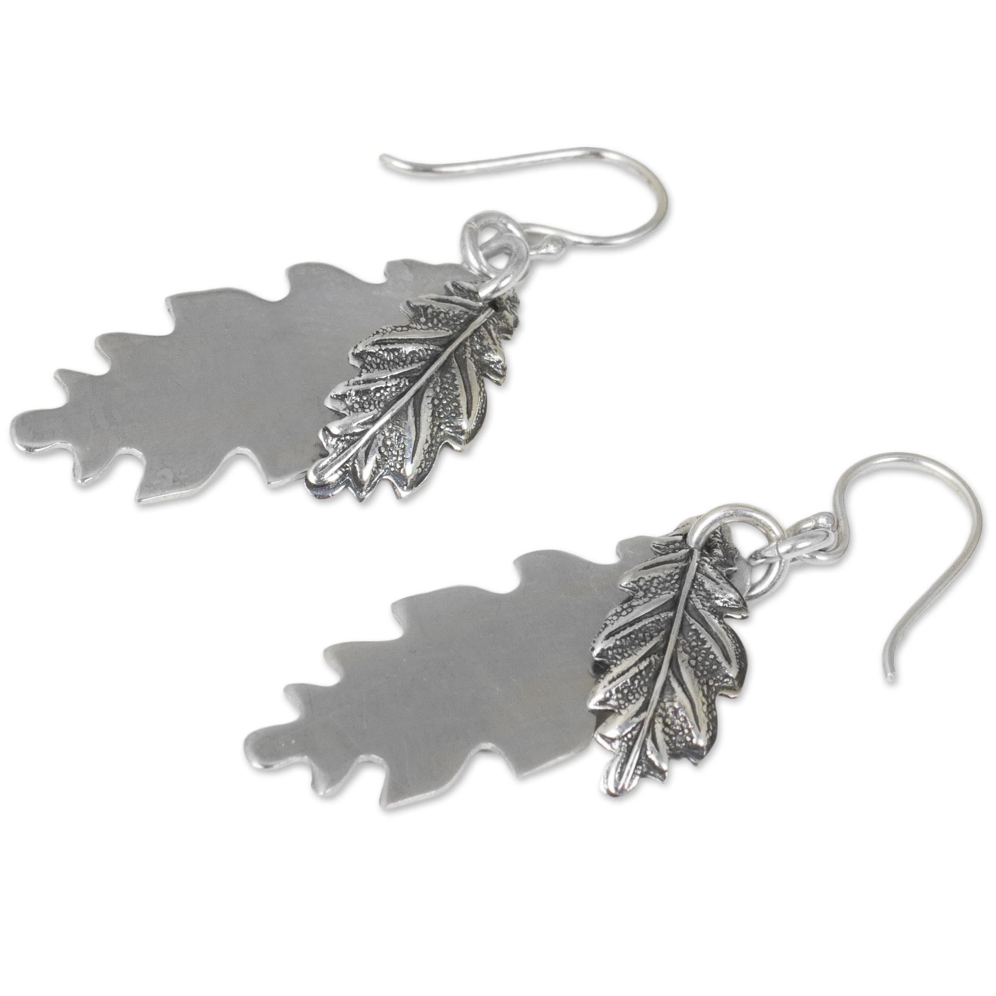 Premium Oak Leaf Shadow Earrings - Handcrafted 925 Sterling Silver Nature-Inspired Jewelry