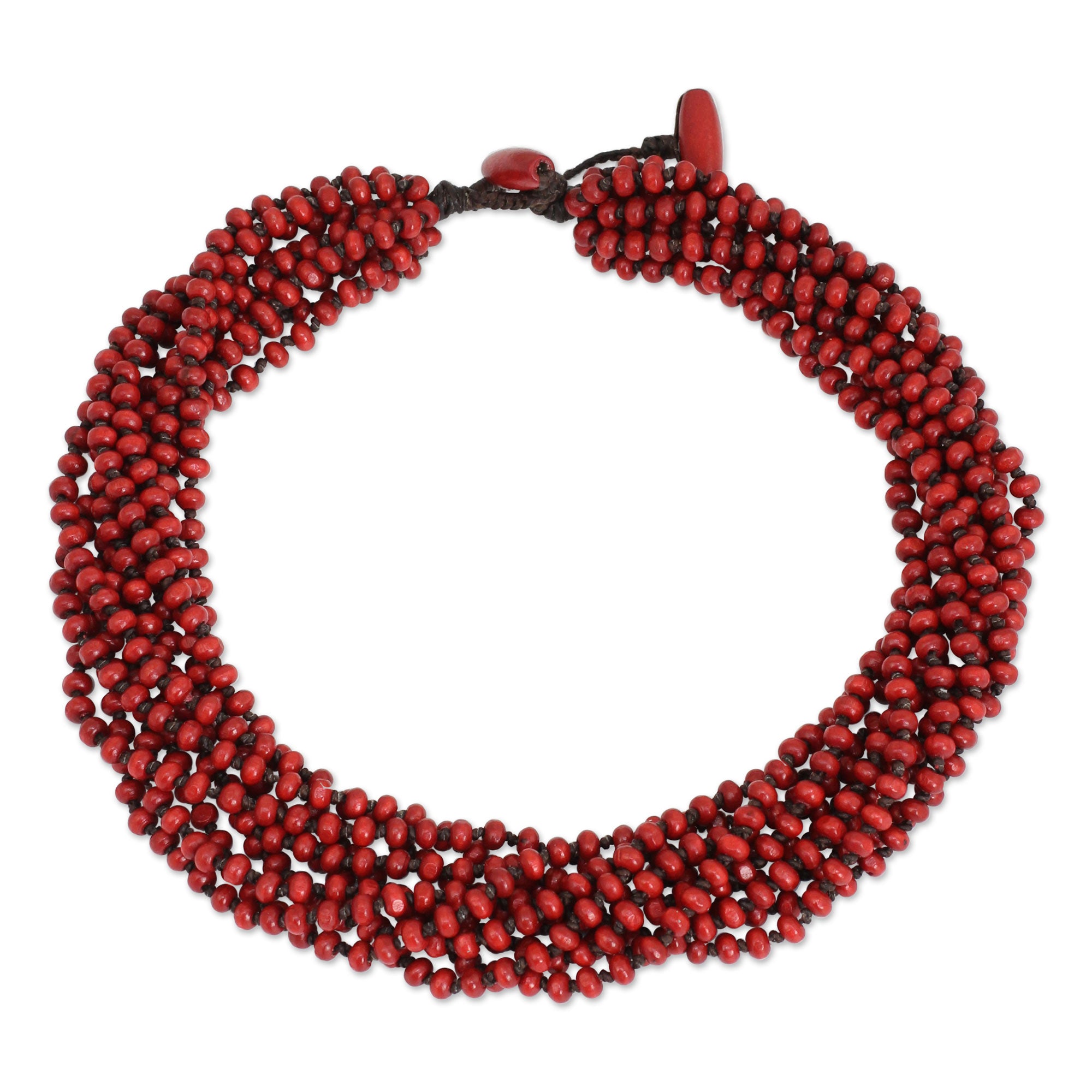 Premium Bangkok Belle Red Torsade Necklace - Handcrafted Wood Bead Jewelry