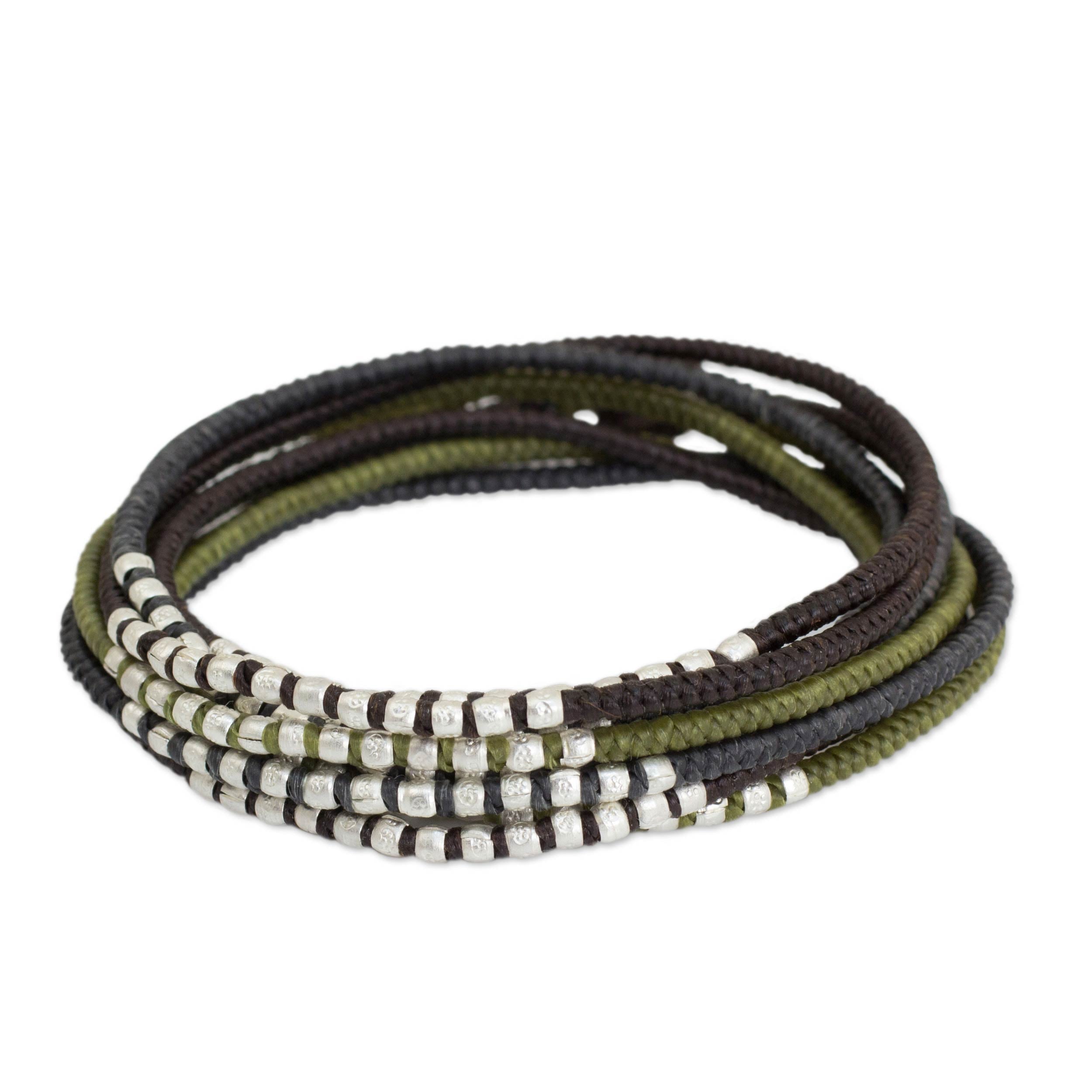 Premium Karen Wrap Bracelet - Chic Brown, Khaki & Grey with Silver Accents