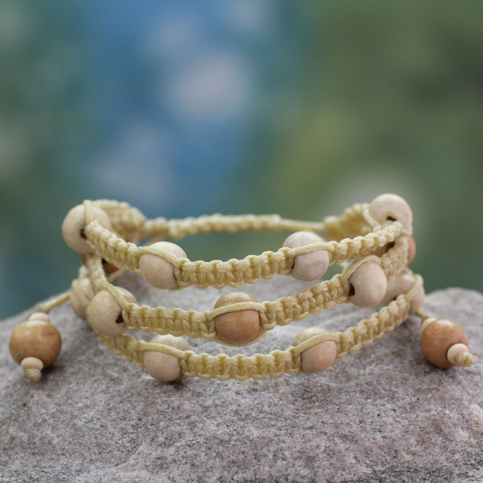 Premium Fair Trade Macrame Shambhala Bracelet with Wood Beads - Handmade Peaceful Spirit Design