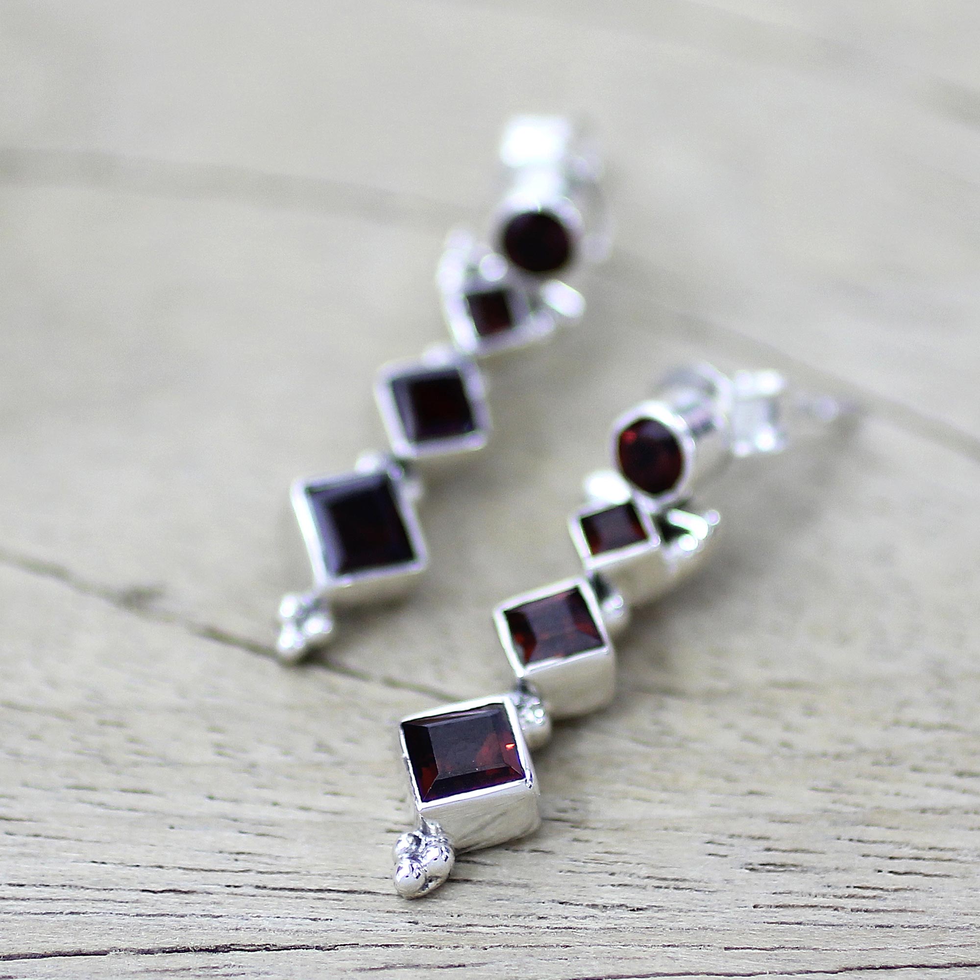 Premium Handcrafted Sterling Silver Garnet Earrings - Ravishing Red Elegance