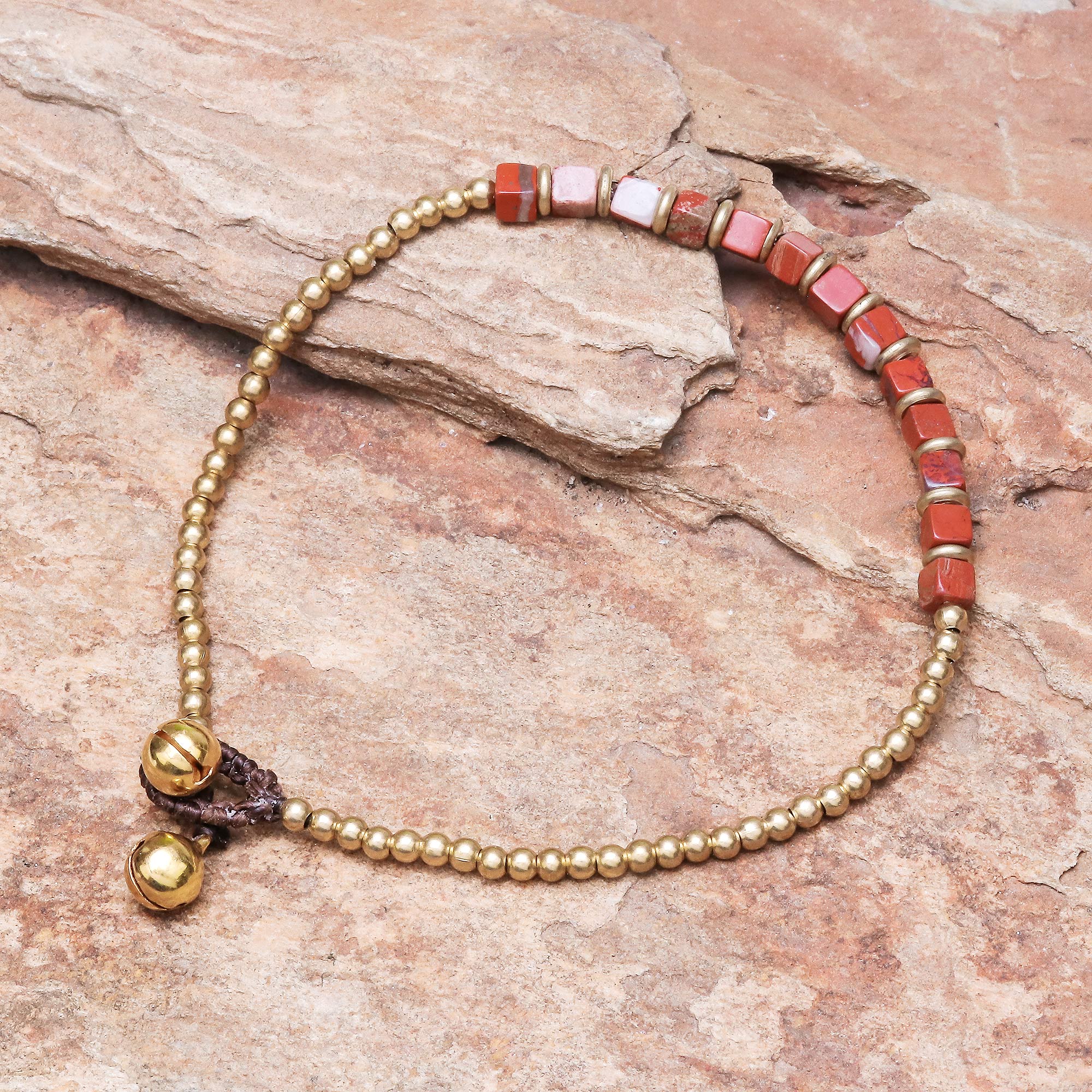 Premium Cube Jasper Bohemian Anklet with Brass Accents