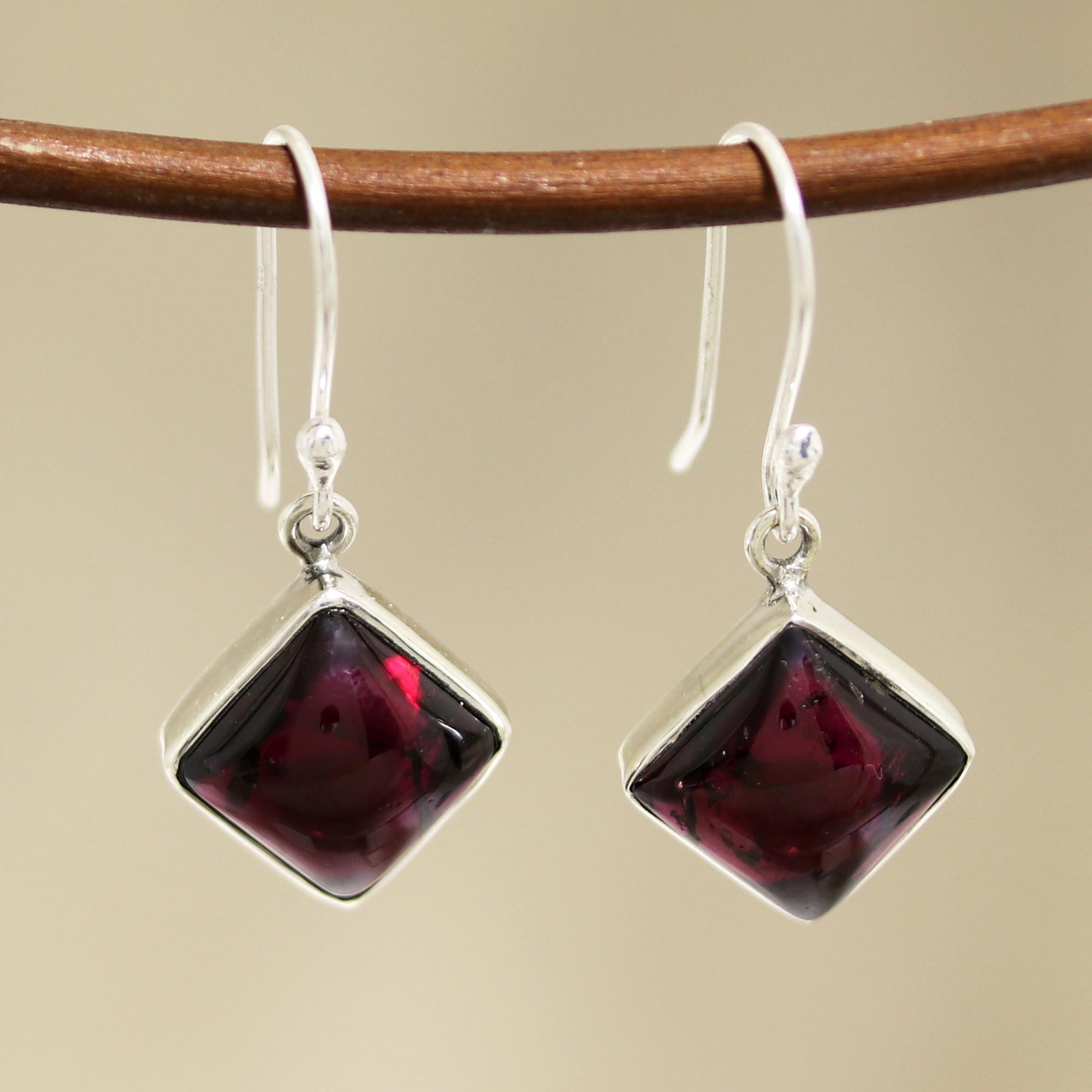 Premium Fiery Square Garnet Dangle Earrings - Handcrafted Sterling Silver Jewelry