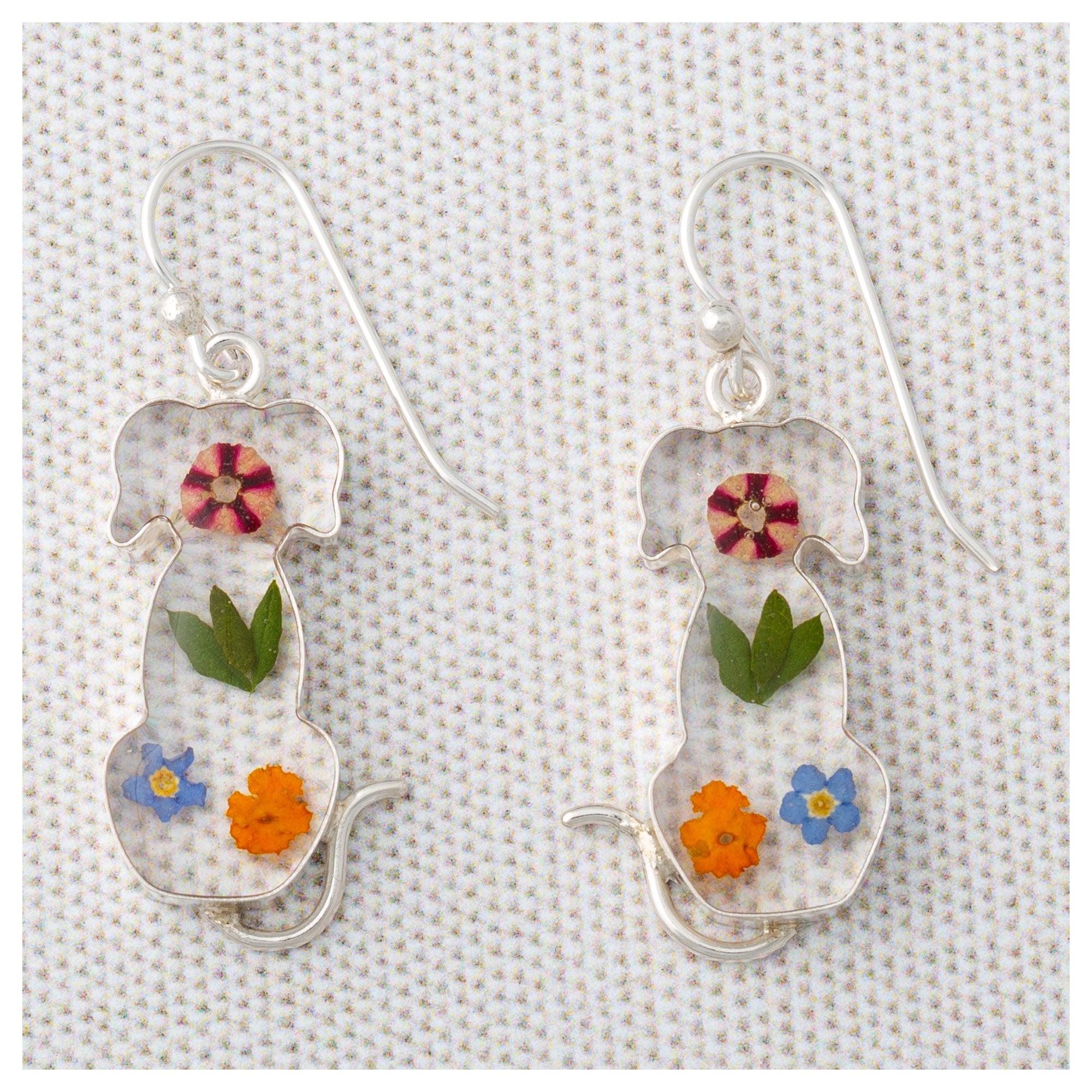 Premium Sterling Silver & Real Flower Dog Earrings