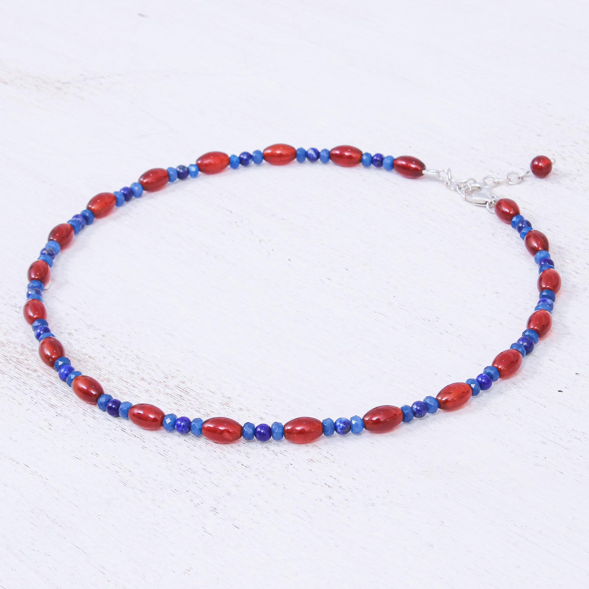 Premium Handmade Carnelian & Lapis Lazuli Beaded Necklace - Candy Luck Collection