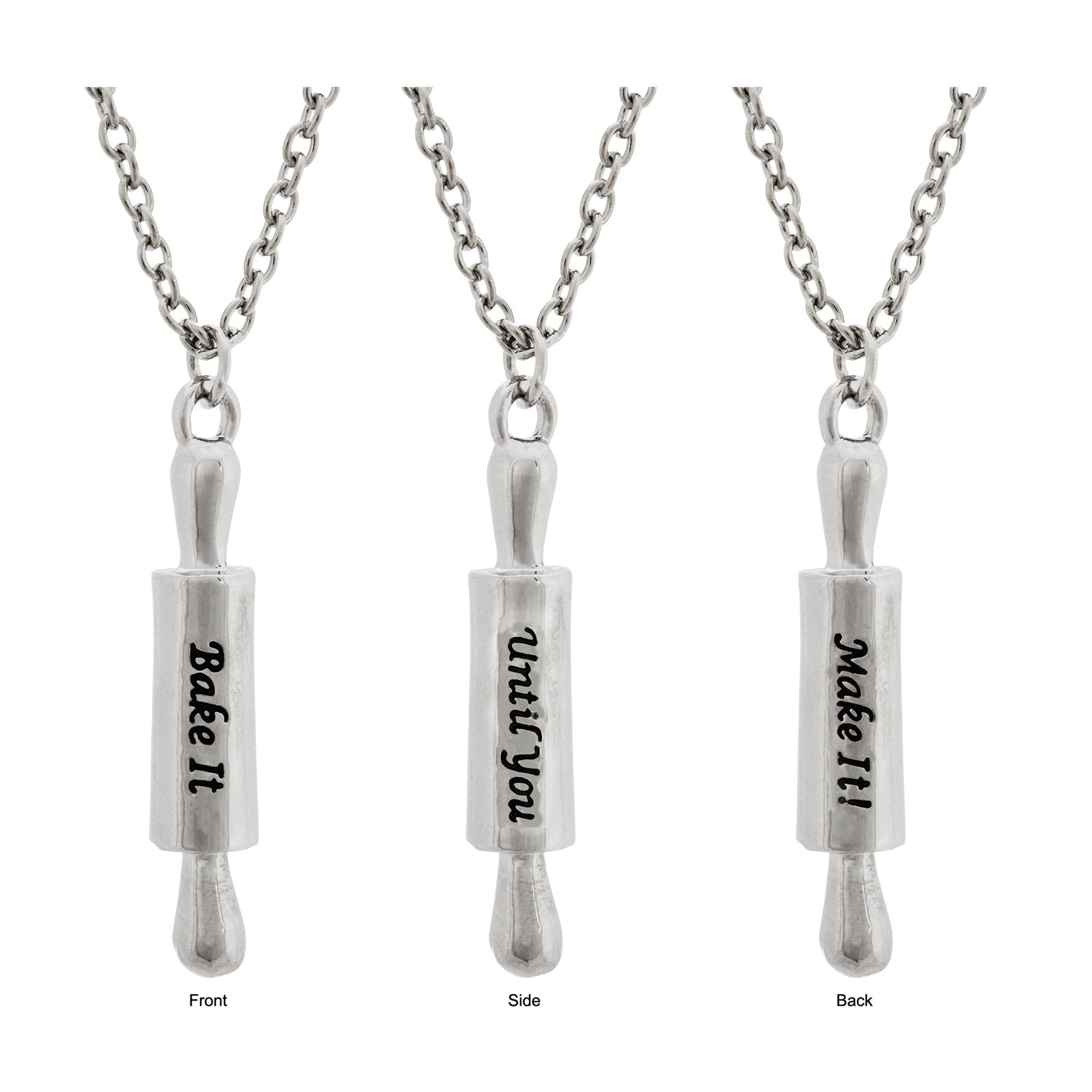 Premium Pewter Rolling Pin Necklace - Bake It Until You Make It!