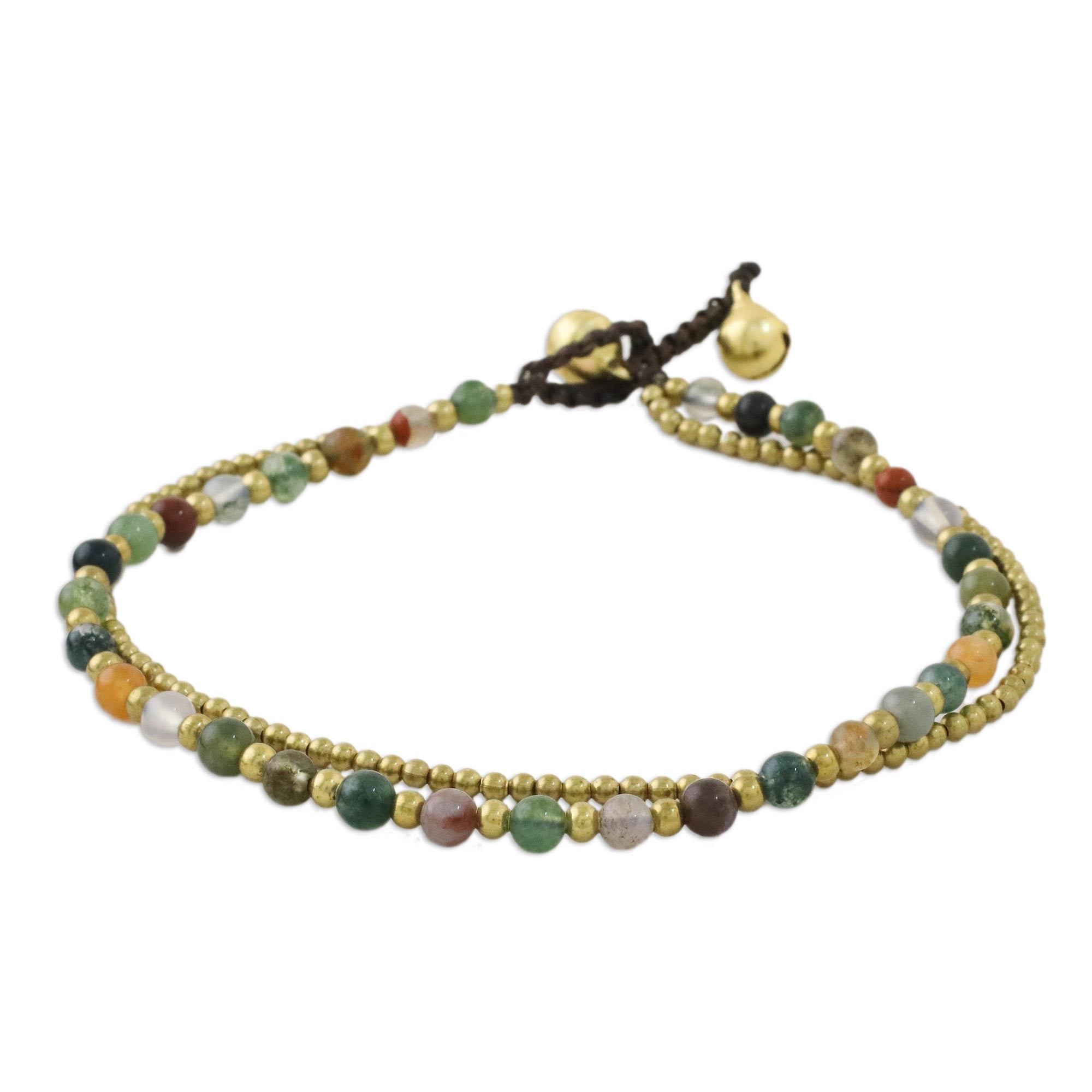 Premium Multi-Color Agate & Brass Beaded Anklet with Bells - Handcrafted Jewelry