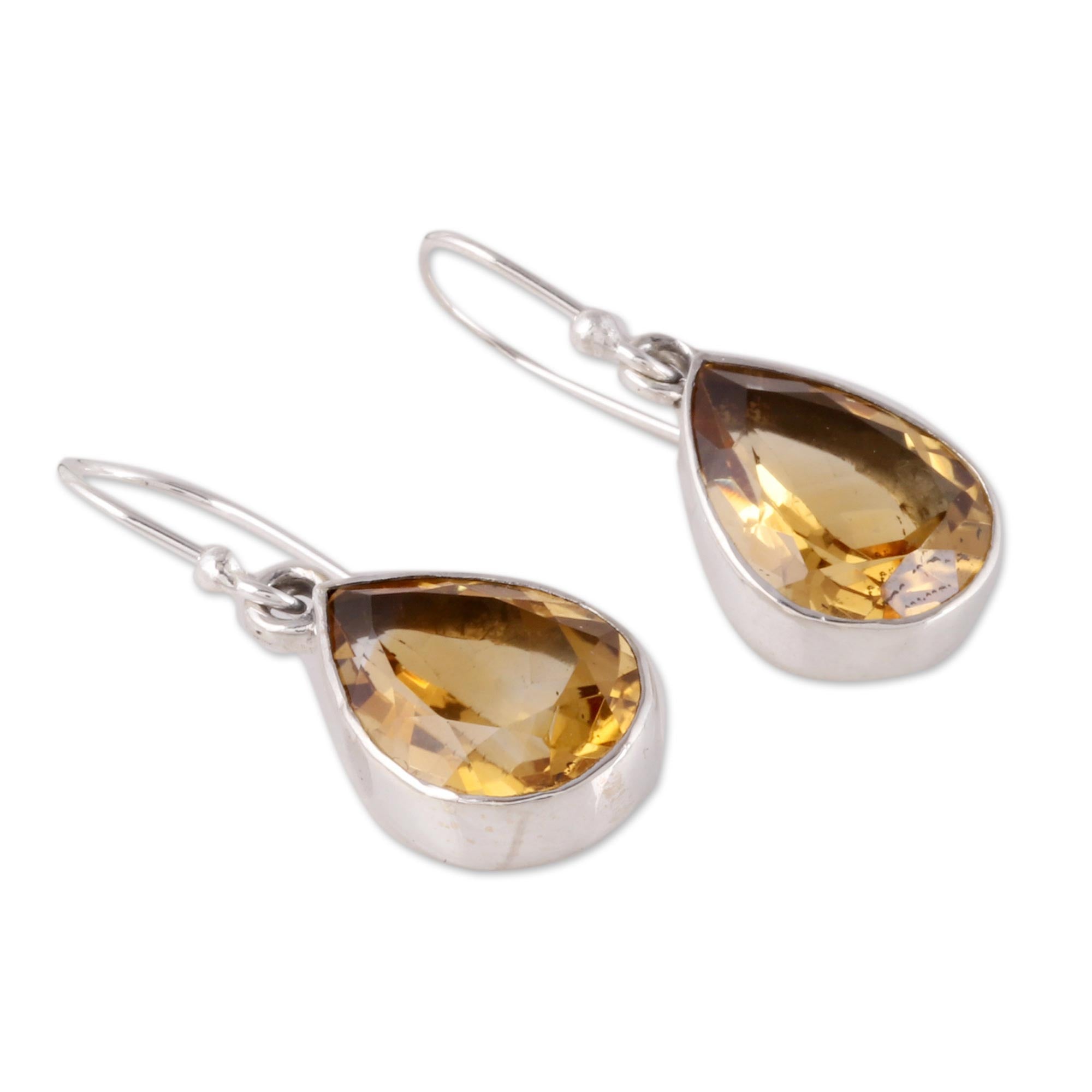 Premium Yellow Glimmer Teardrop Citrine Dangle Earrings - Handcrafted Sterling Silver Jewelry