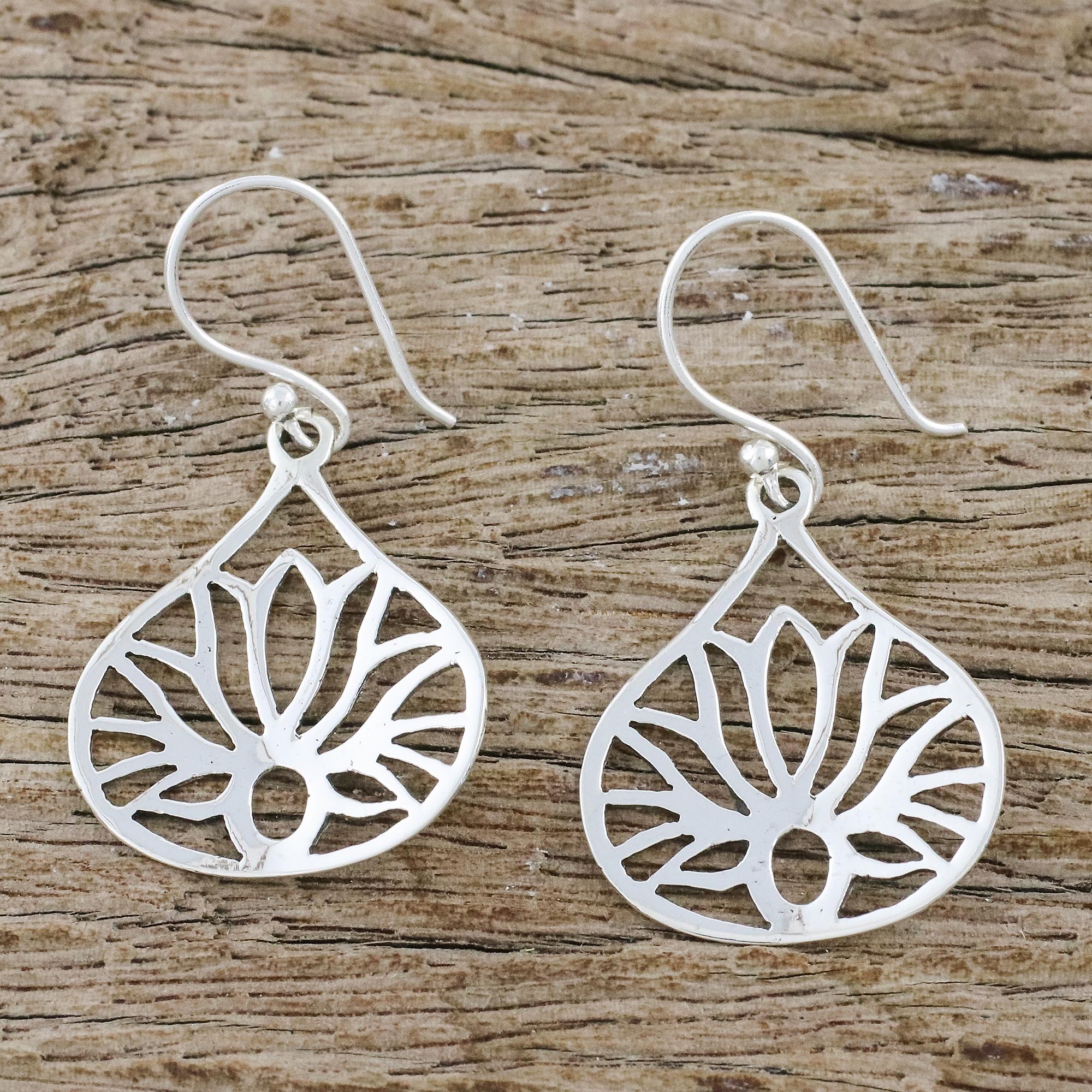 Premium Shimmering Lotus Sterling Silver Dangle Earrings - Handcrafted in Thailand