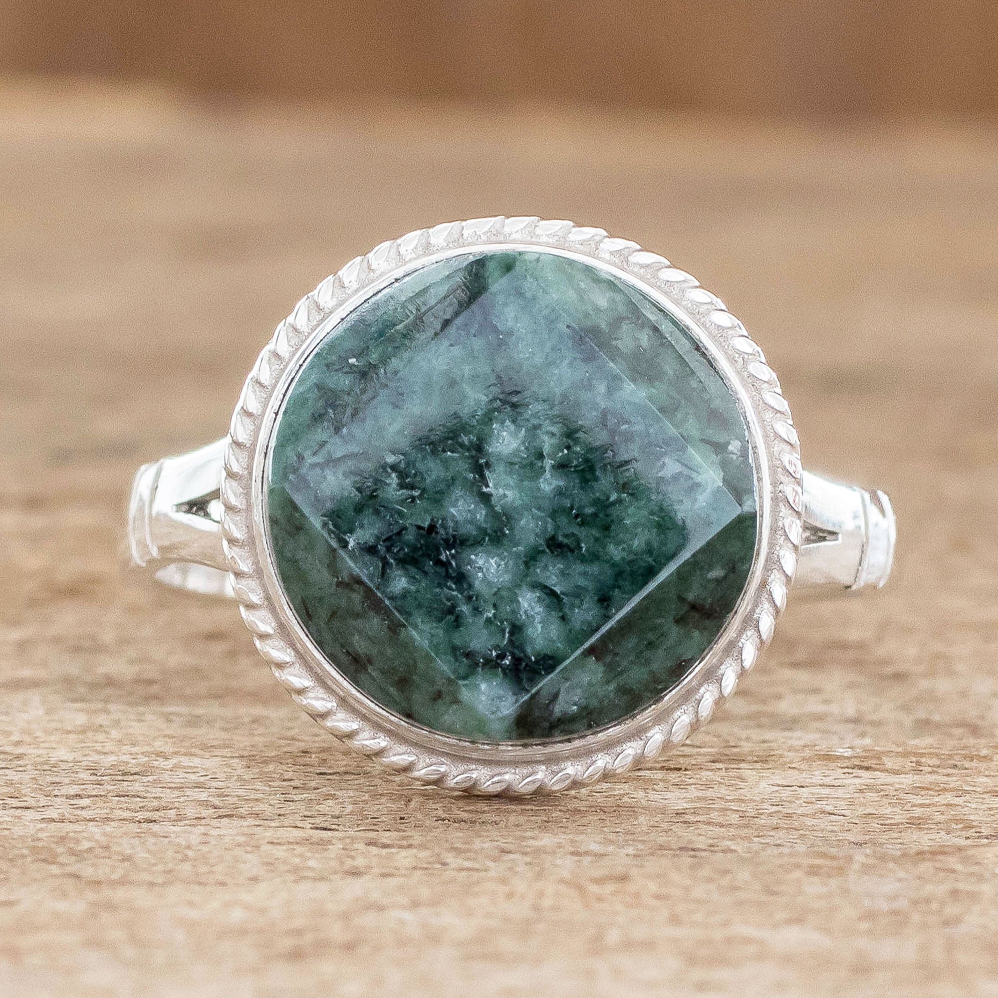 Premium Sterling Silver & Green Jade Cocktail Ring - Contemporary Sophistication