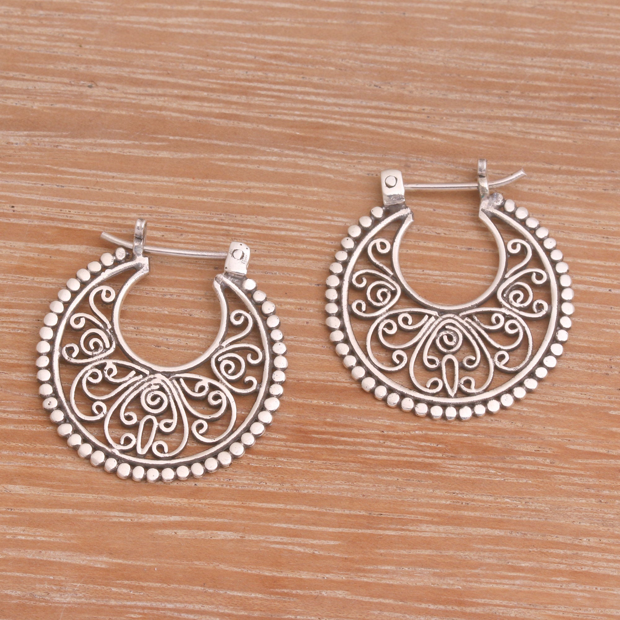 Premium Swirling Radiance Sterling Silver Hoop Earrings - Handcrafted in Bali