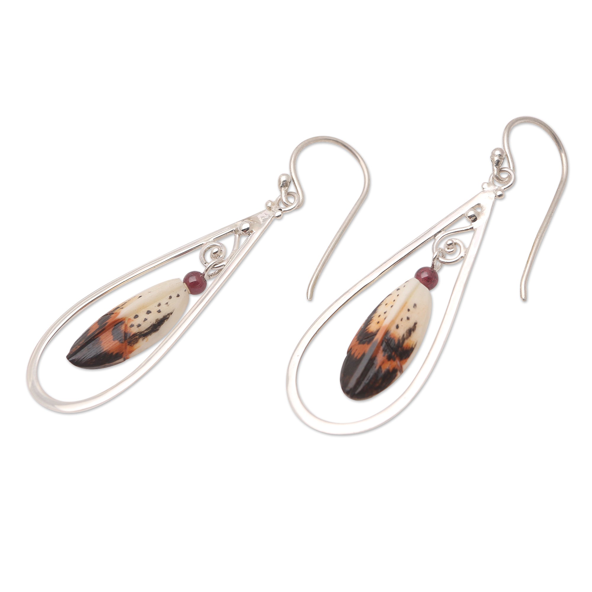 Premium Sterling Silver and Garnet Dangle Earrings - Feather in Your Cap