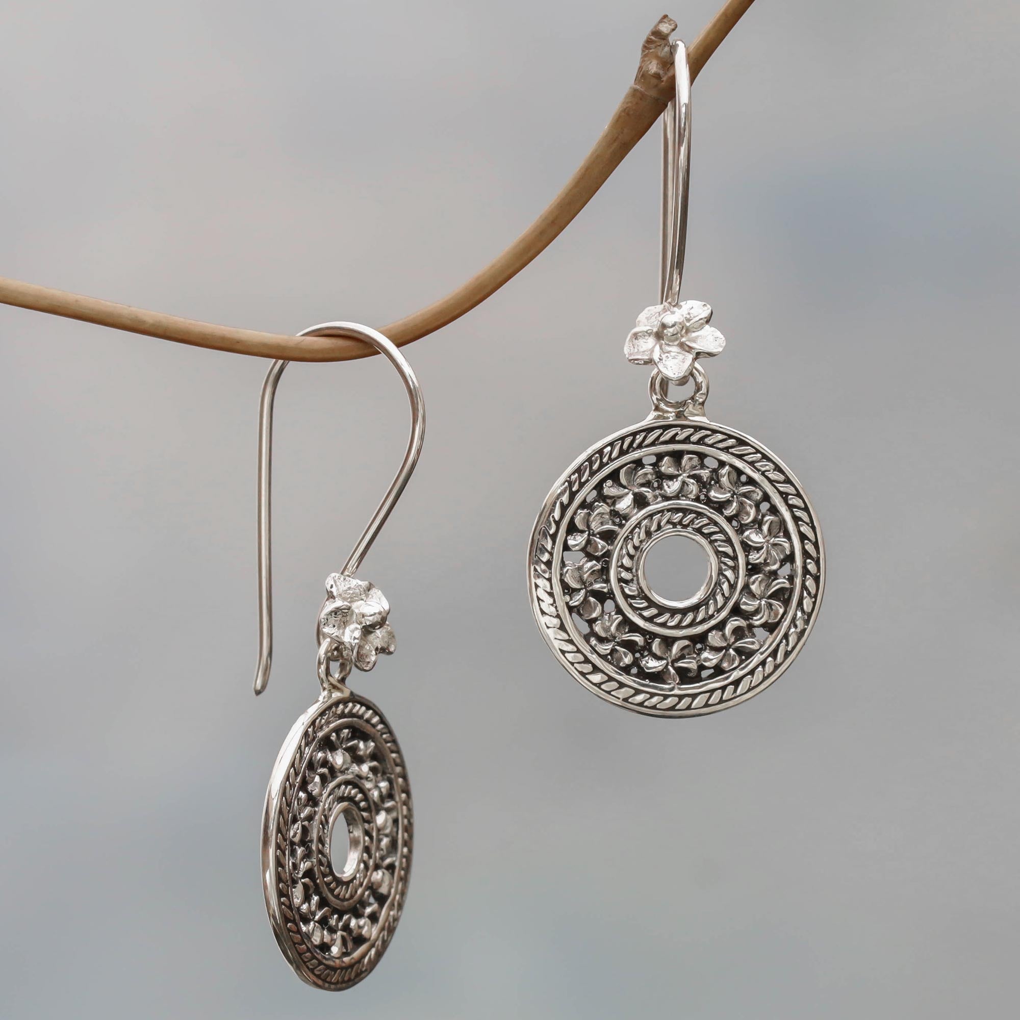 Premium Handcrafted Sterling Silver Floral Dangle Earrings - Inspired by Jepun Flower