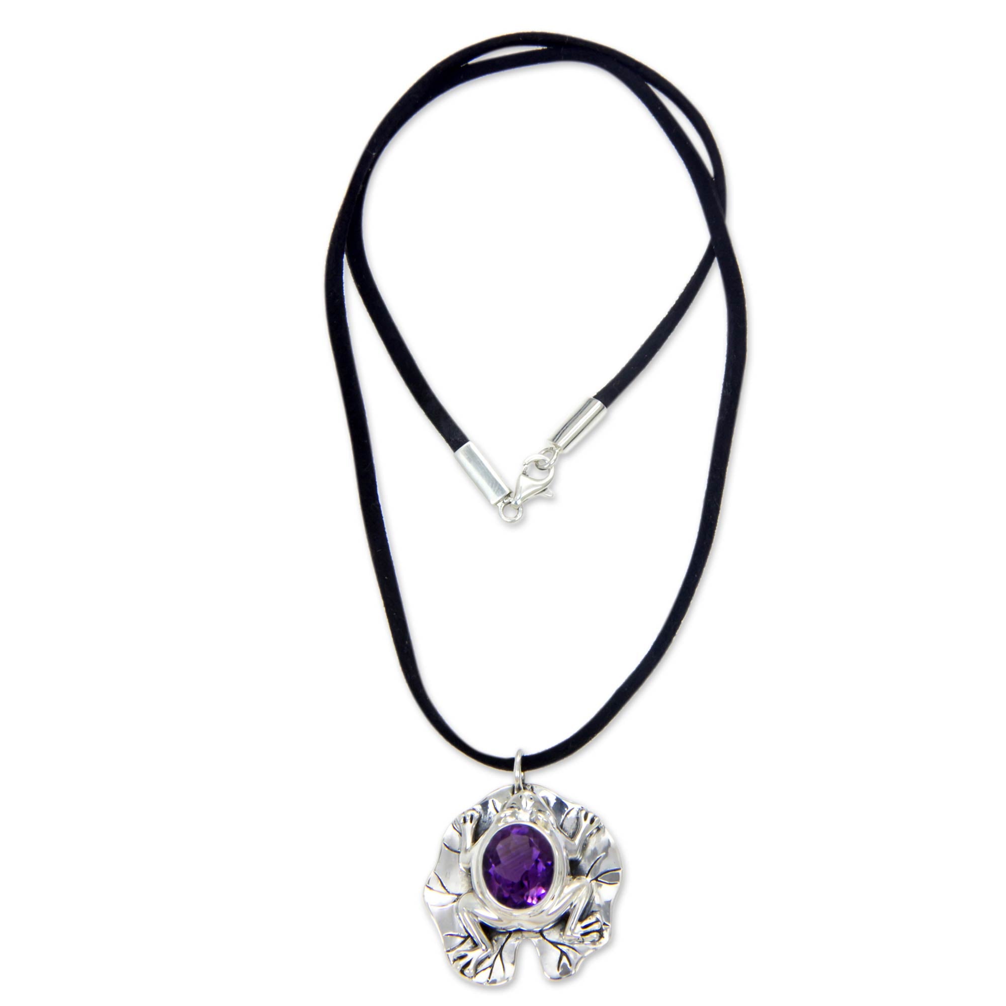 Premium Amethyst Frog Necklace - Handcrafted Sterling Silver Pendant