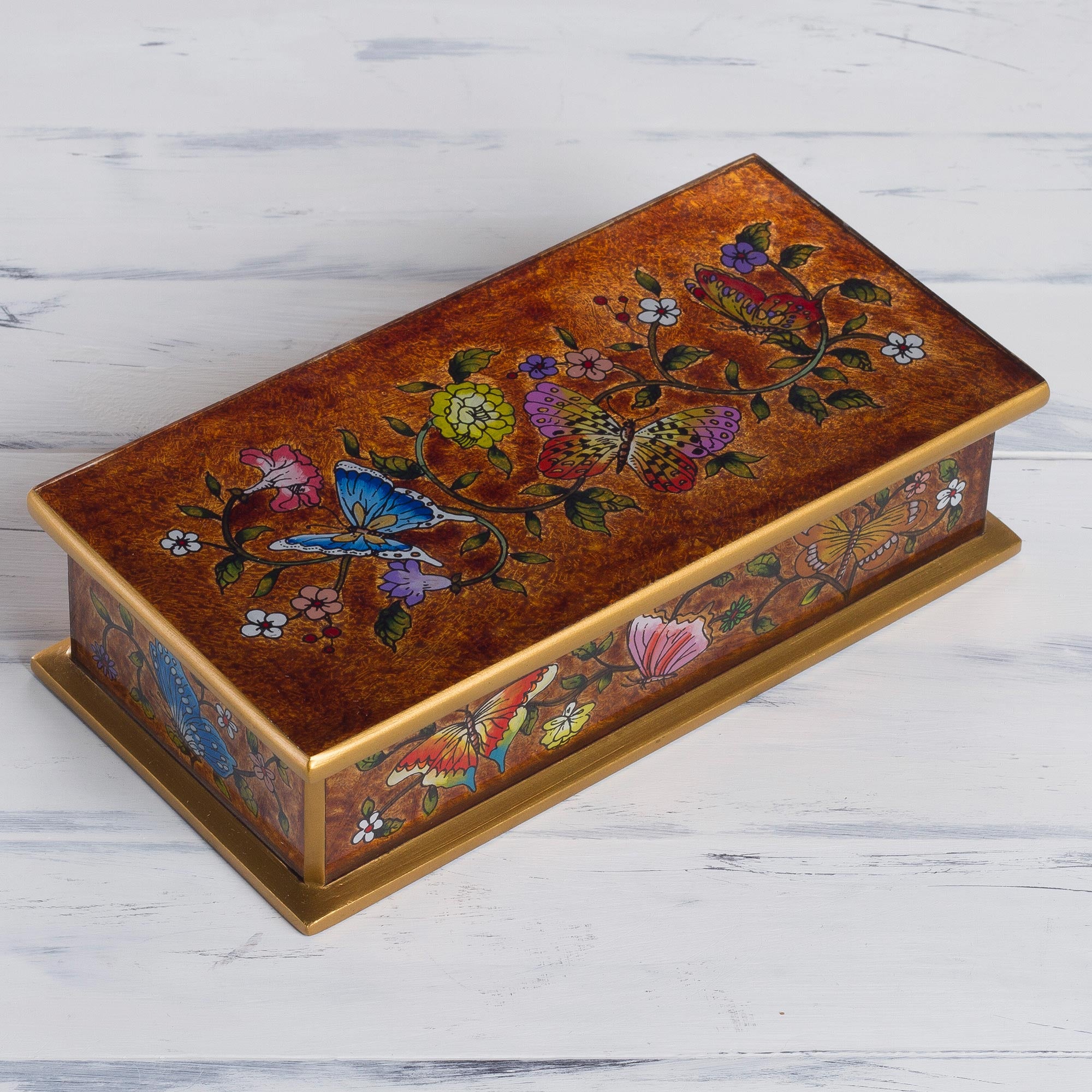 Premium Butterfly Jubilee Reverse-Painted Glass Box - Handcrafted in Peru