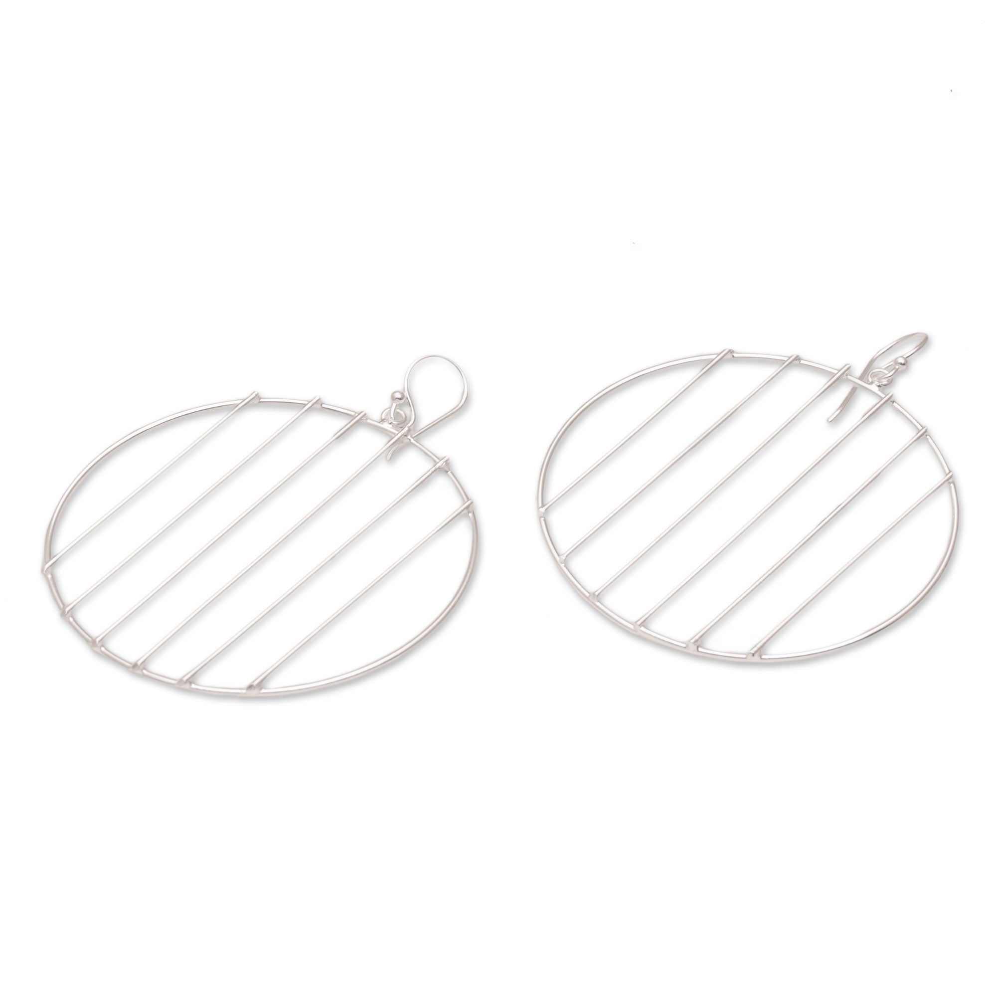 Premium Sterling Silver Vertical Line Circle Dangle Earrings by Desi Antari