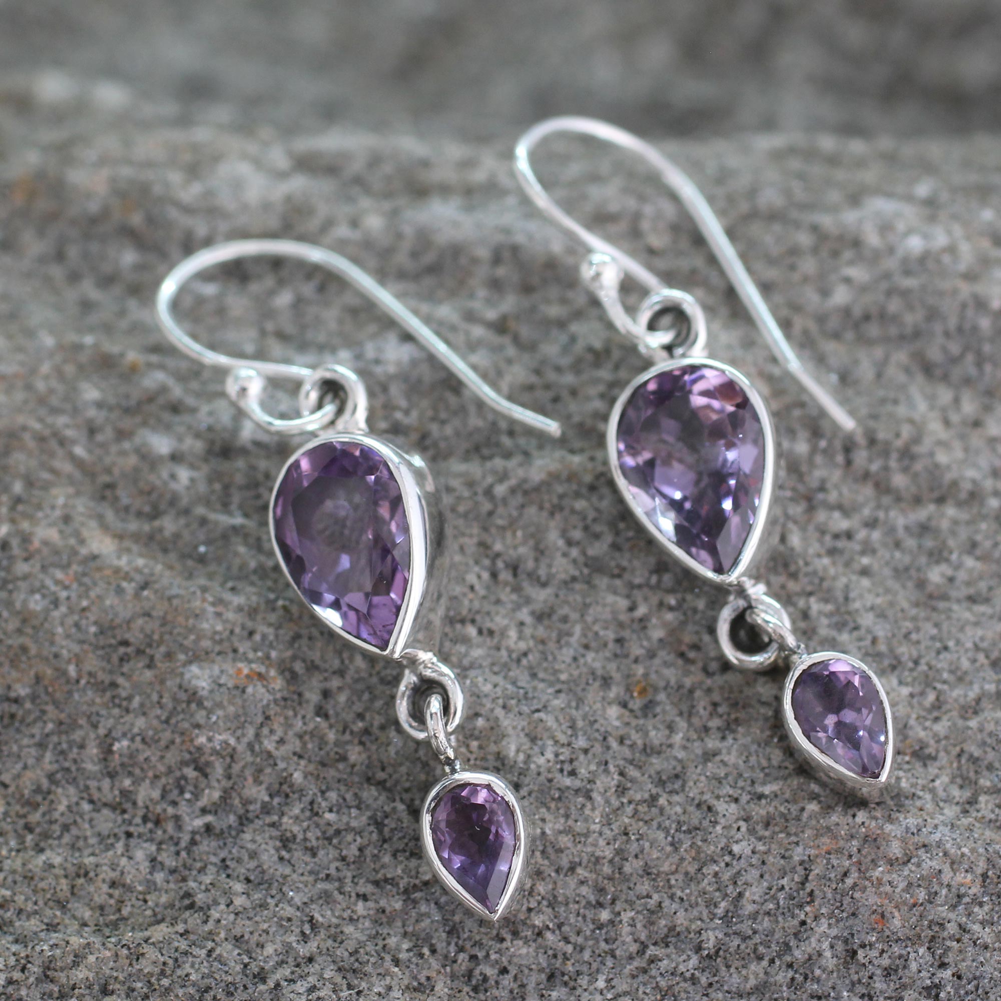 Premium Violet Amethyst Teardrop Dangle Earrings