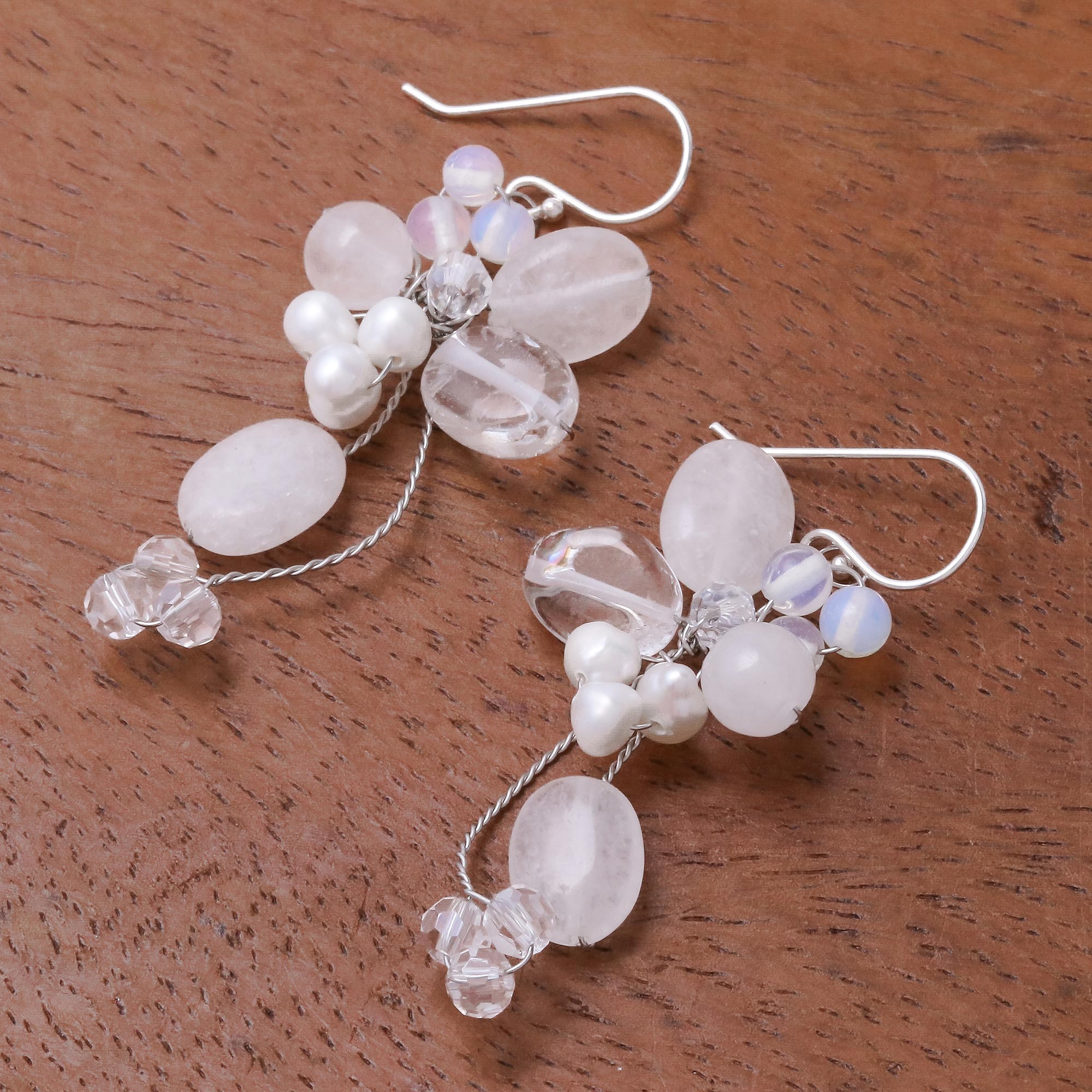 Premium Radiant Bouquet Pearl & Quartz Dangle Earrings