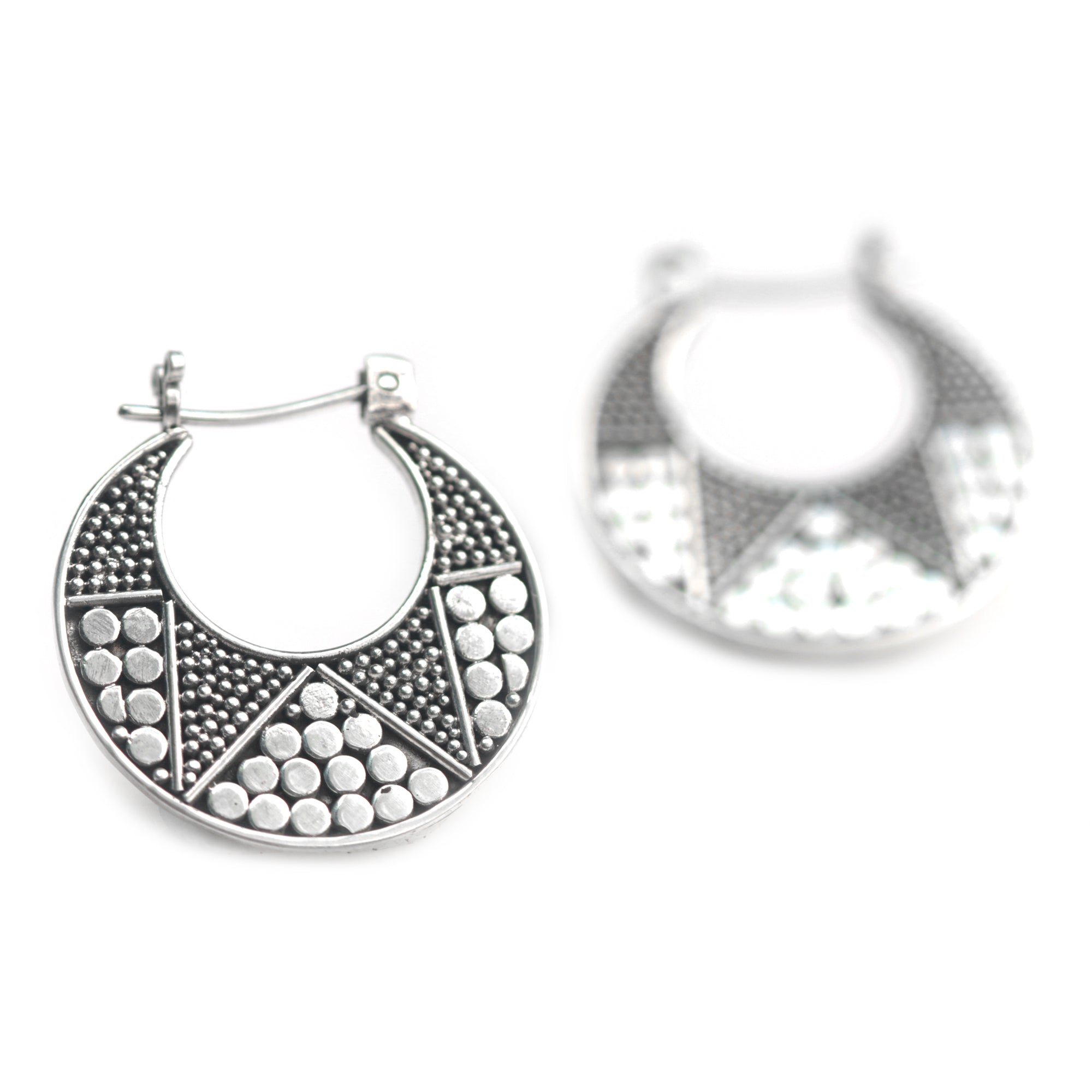 Premium Crescent Sterling Silver Hoop Earrings - Handcrafted in Bali