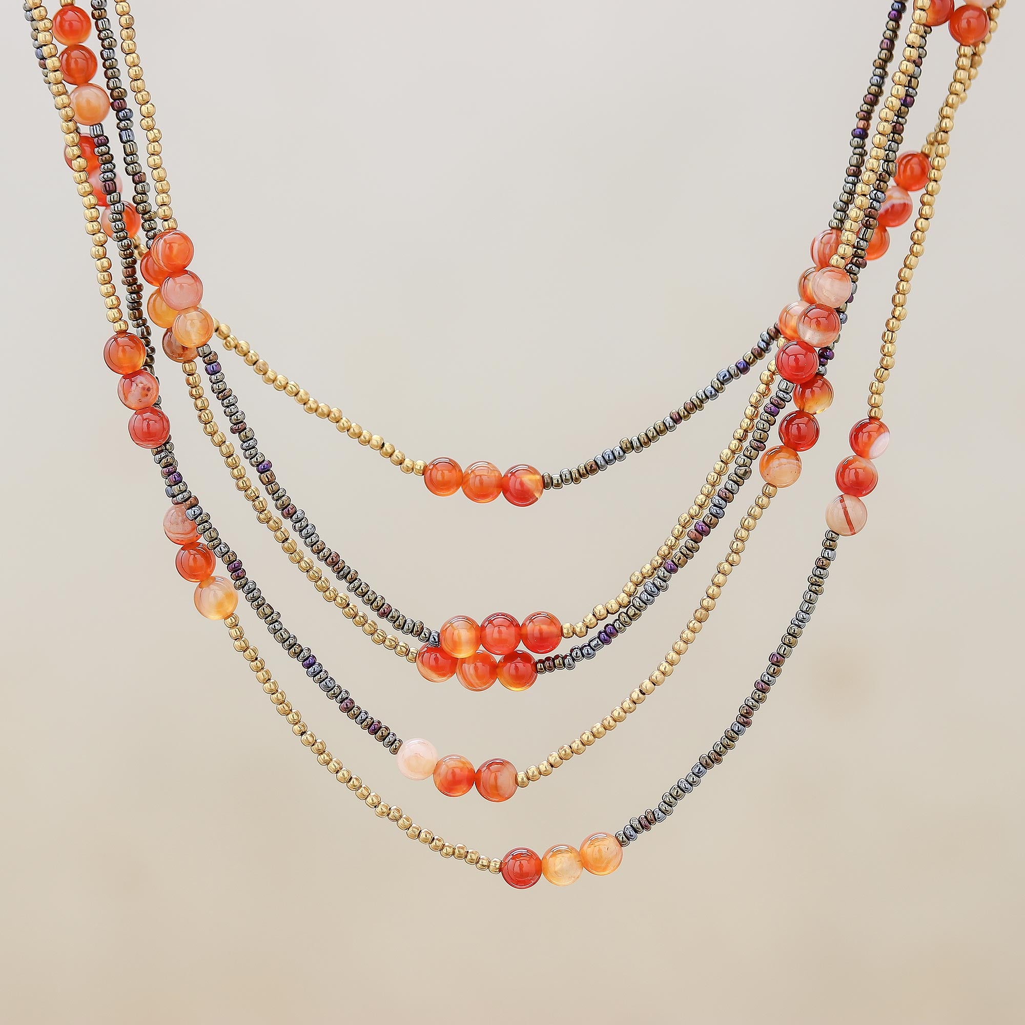 Premium Boho Carnelian Necklace - Handcrafted Red-Orange Beaded Elegance