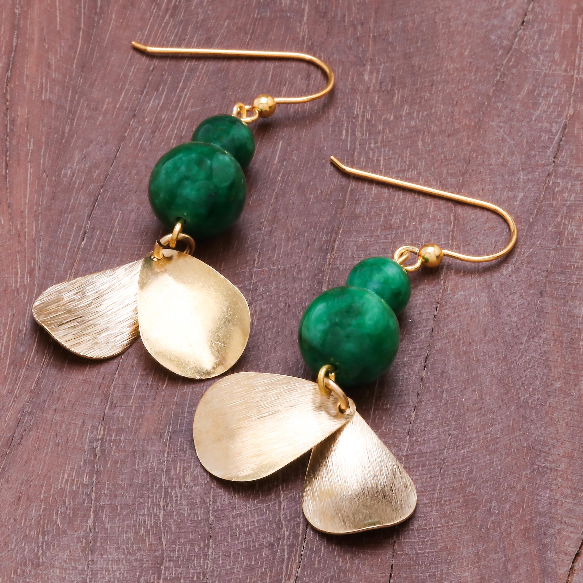 Premium Green Quartz Dangle Earrings - Handcrafted in Thailand