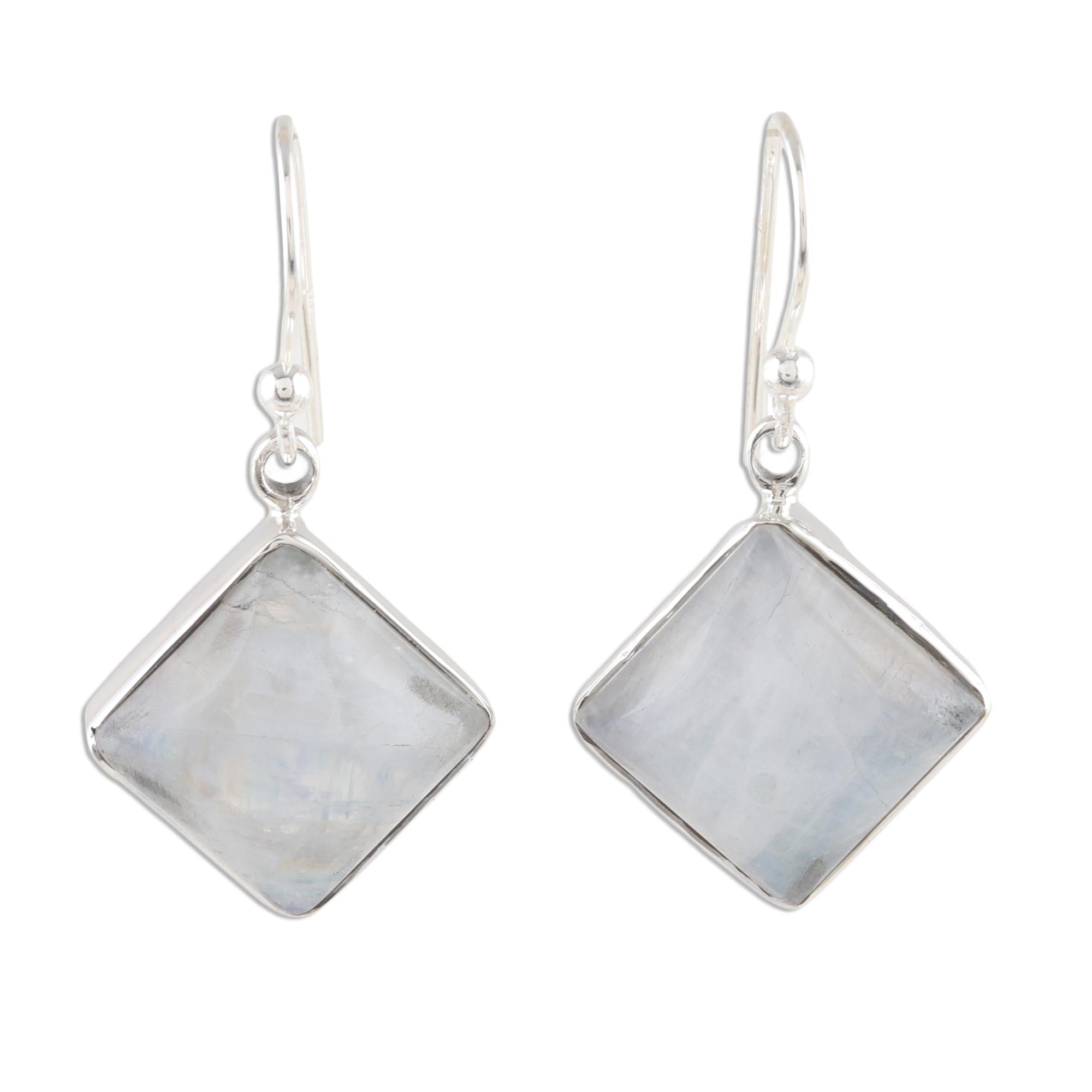 Premium Sterling Silver Rainbow Moonstone Dangle Earrings – Handcrafted in India