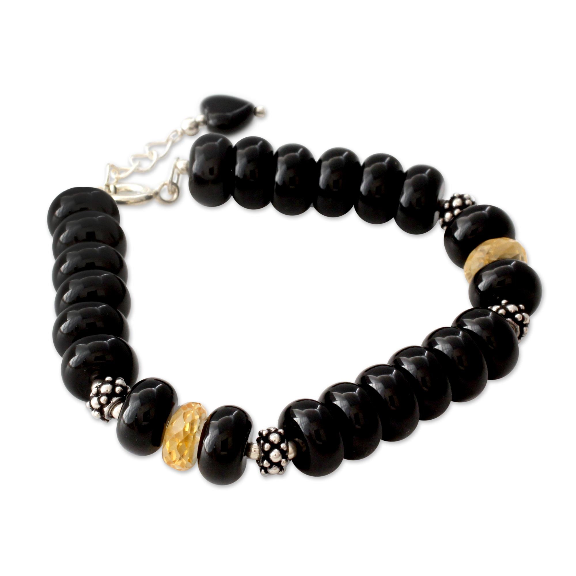 Premium Heart Style Fair Trade Onyx & Citrine Bracelet