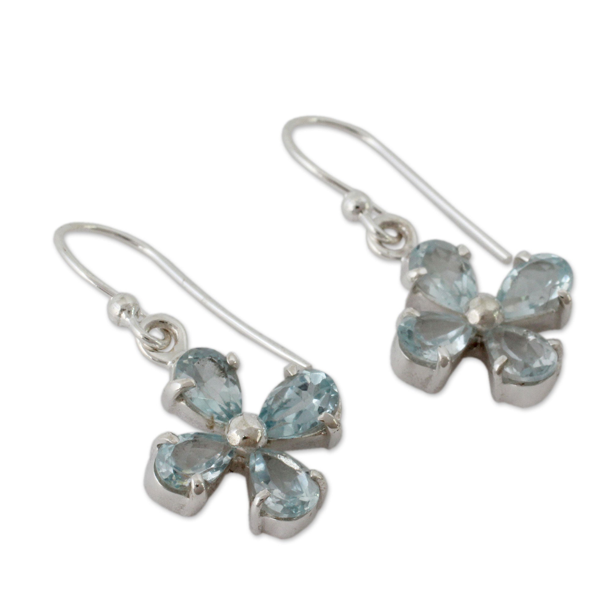 Premium Sky Blue Blossom Dangle Earrings with Blue Topaz in 925 Sterling Silver