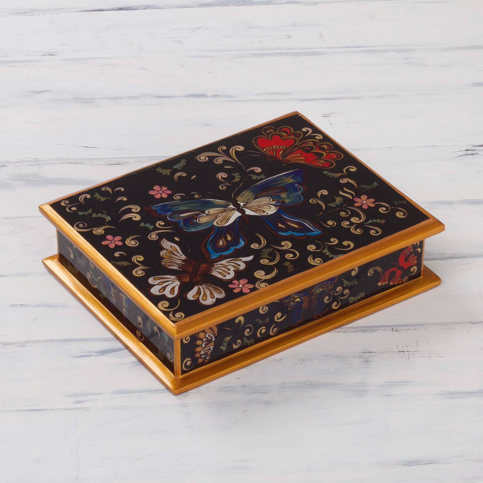 Premium Hand-Painted Glass Jewelry Box with Night Flutters Design