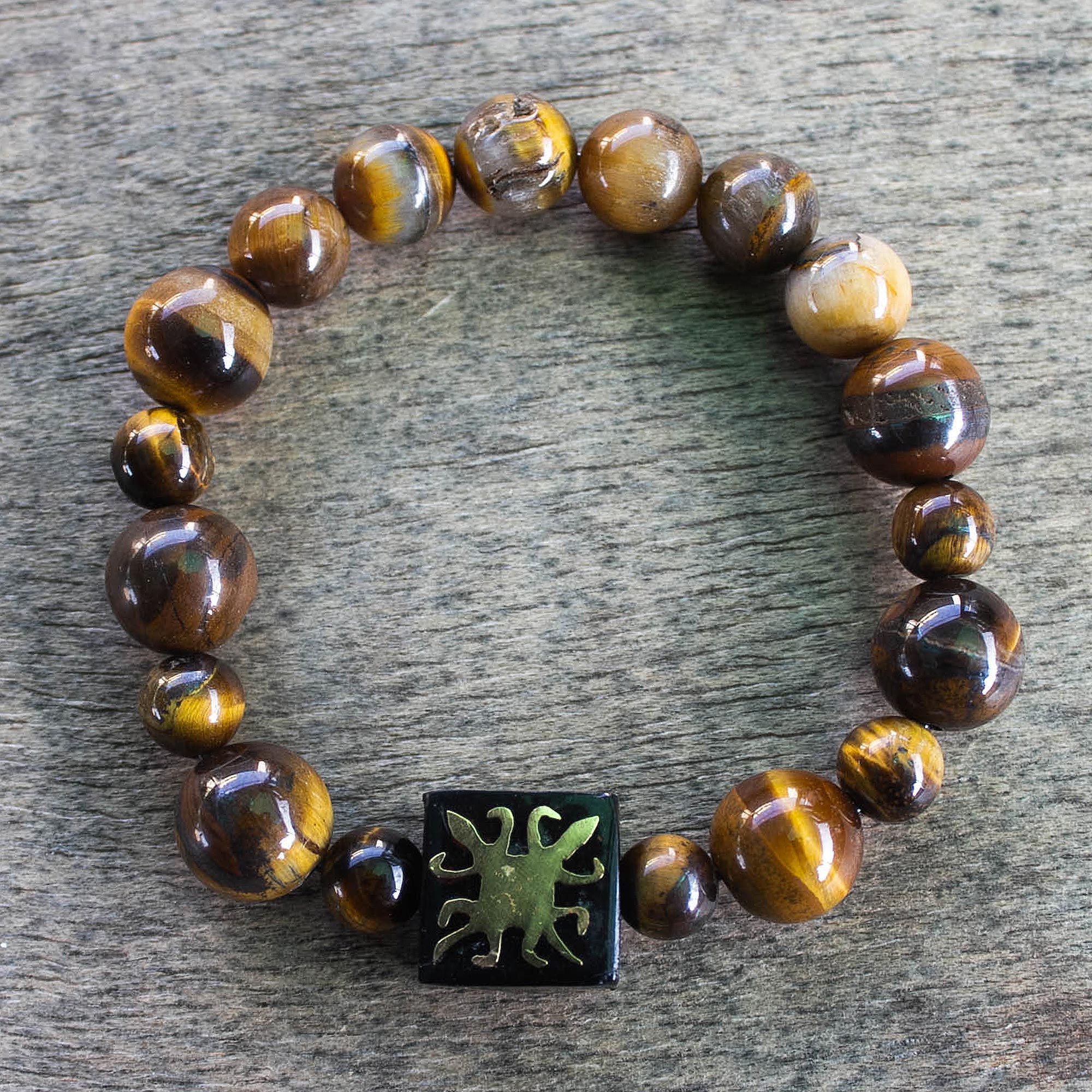 Premium Unity Bracelet with Tiger's Eye & Adinkra Symbol – Handcrafted in Ghana