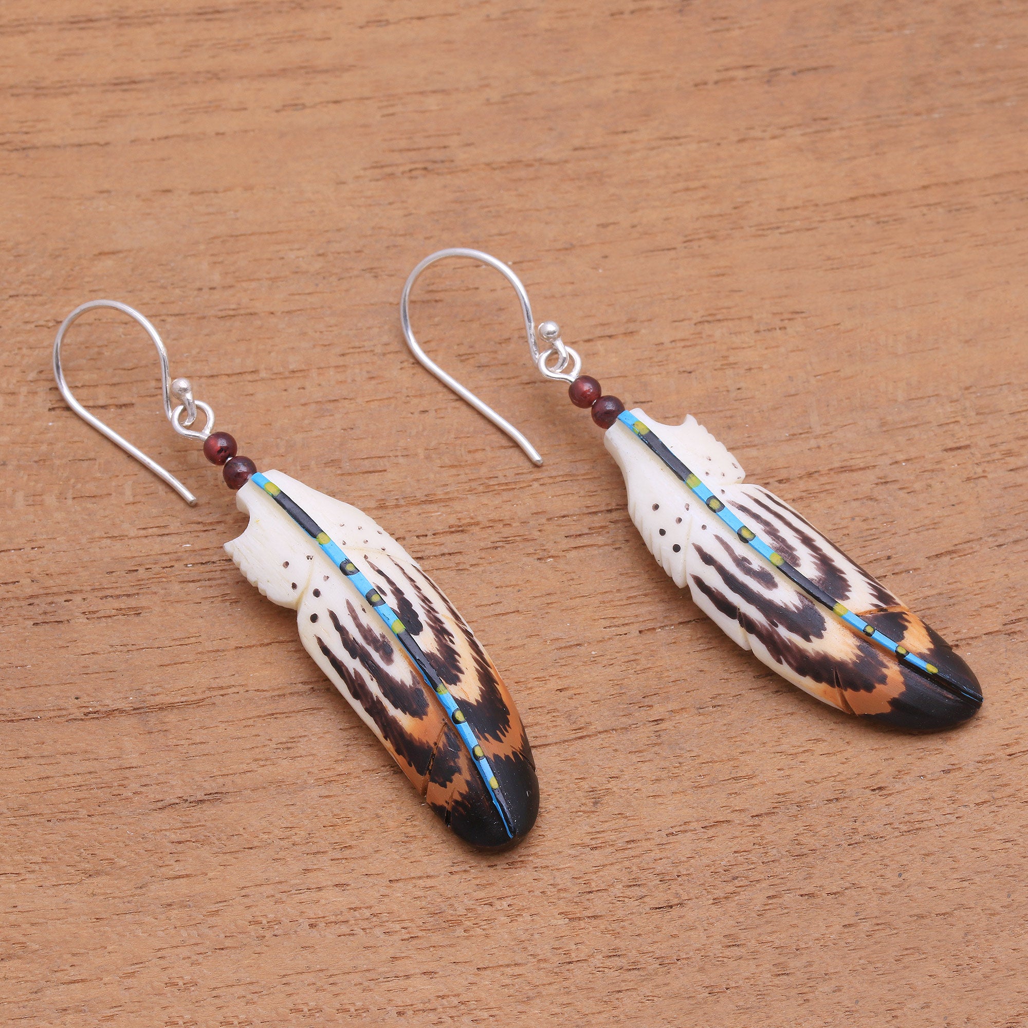 Premium Hand-Painted Antique Feather Earrings with Amethyst Accents