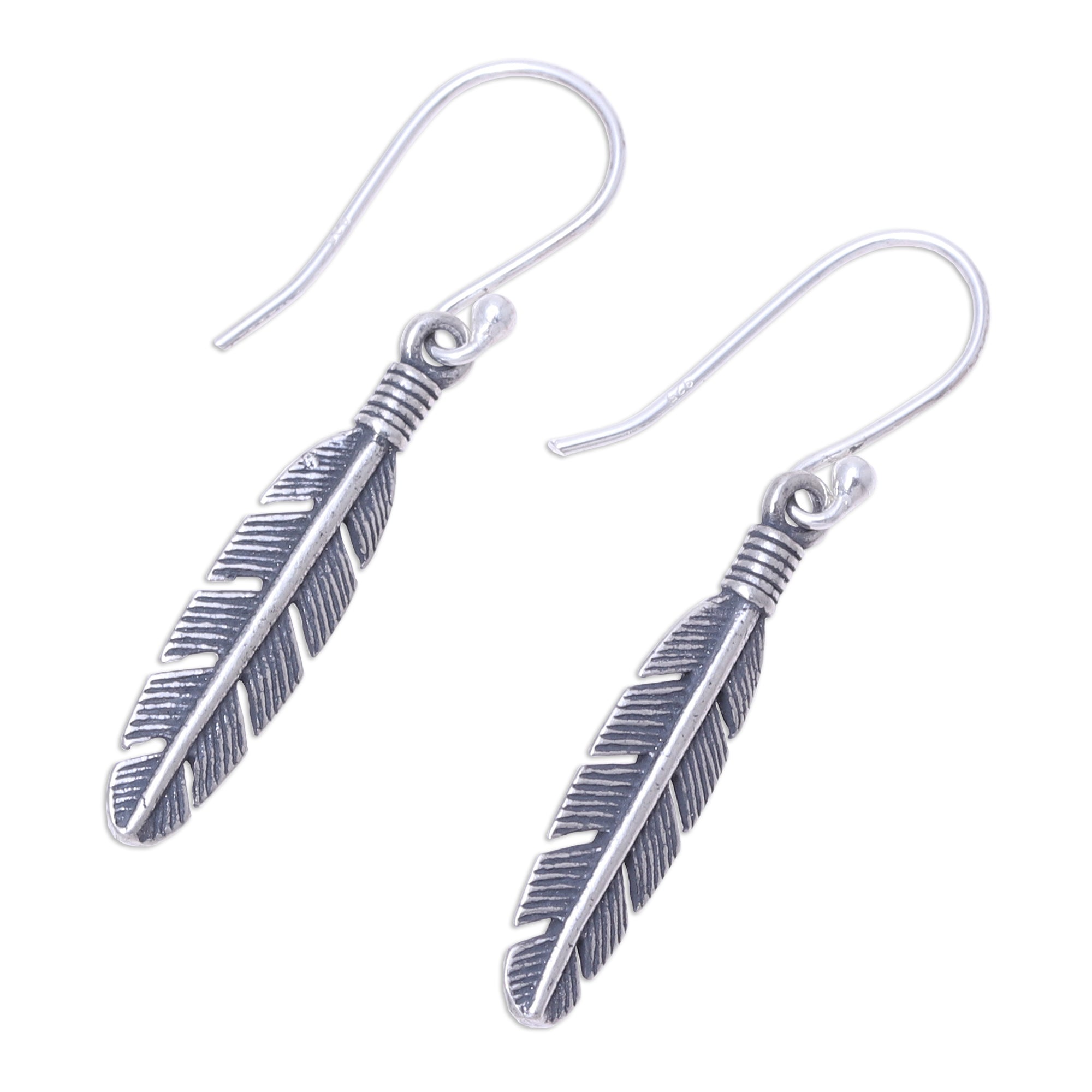 Premium Sterling Silver Feather Dangle Earrings - Handcrafted in India