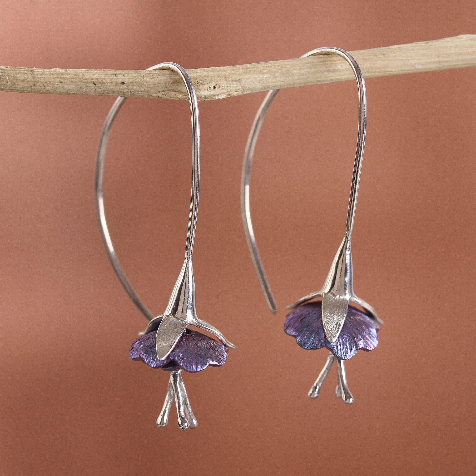 Premium Sleepy Flowers Titanium Plated Sterling Silver Drop Earrings