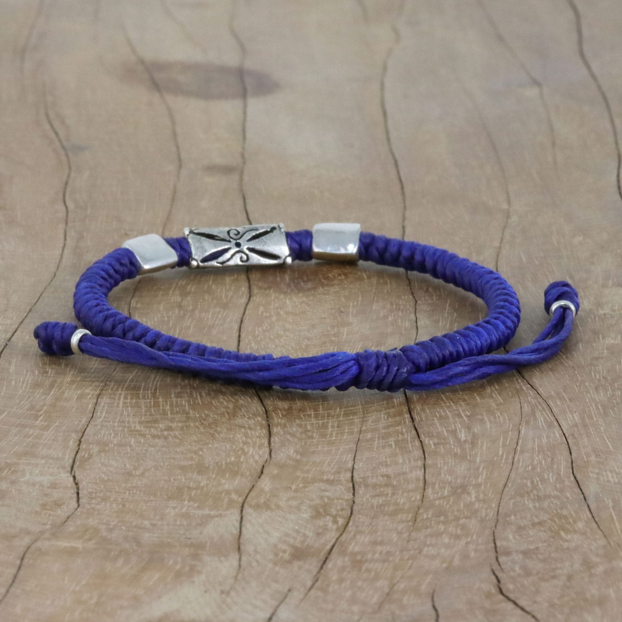 Premium Karen Hill Tribe Blue Cord Bracelet with 950 Silver Beads