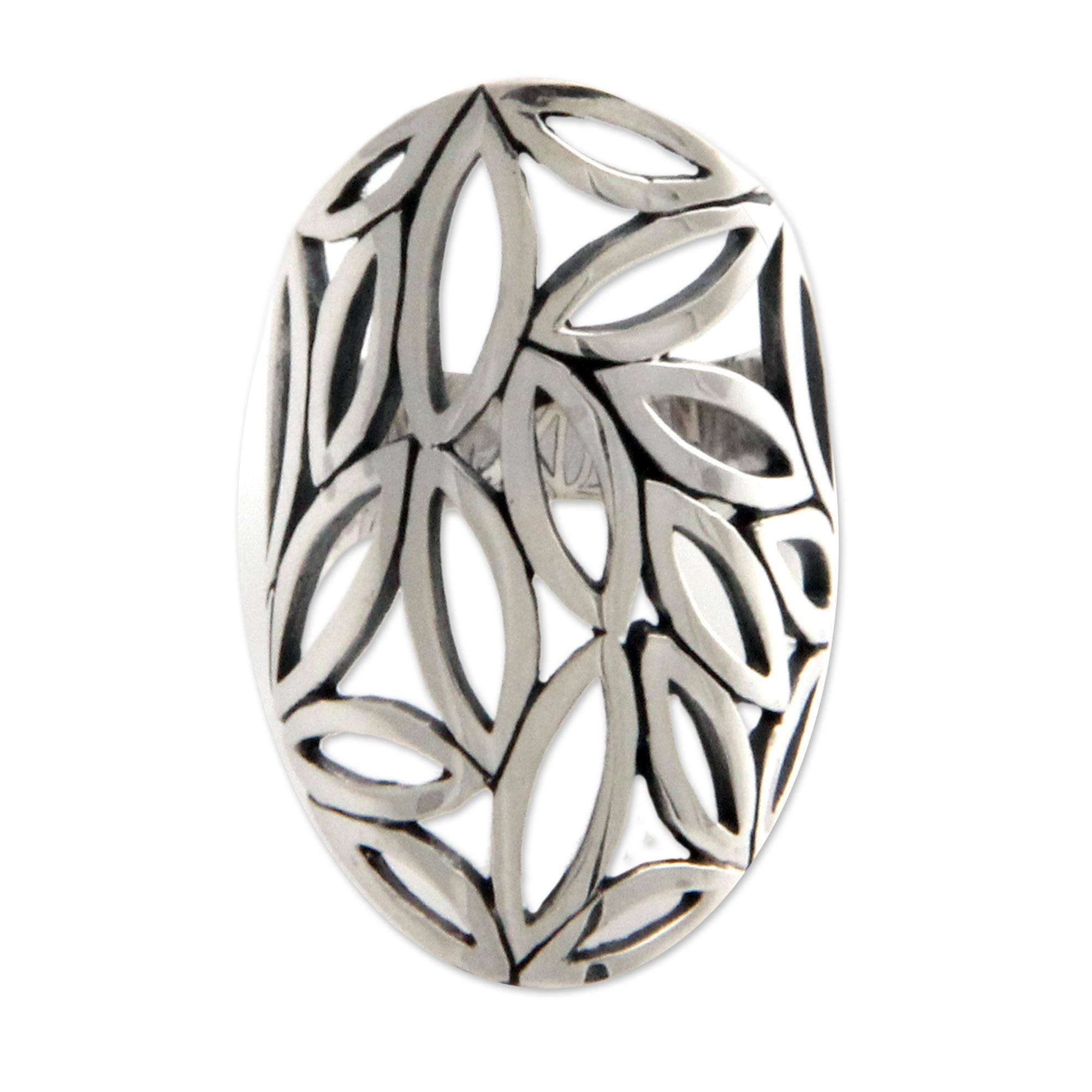 Premium Bamboo Breeze Sterling Silver Cocktail Ring – Handcrafted Elegance