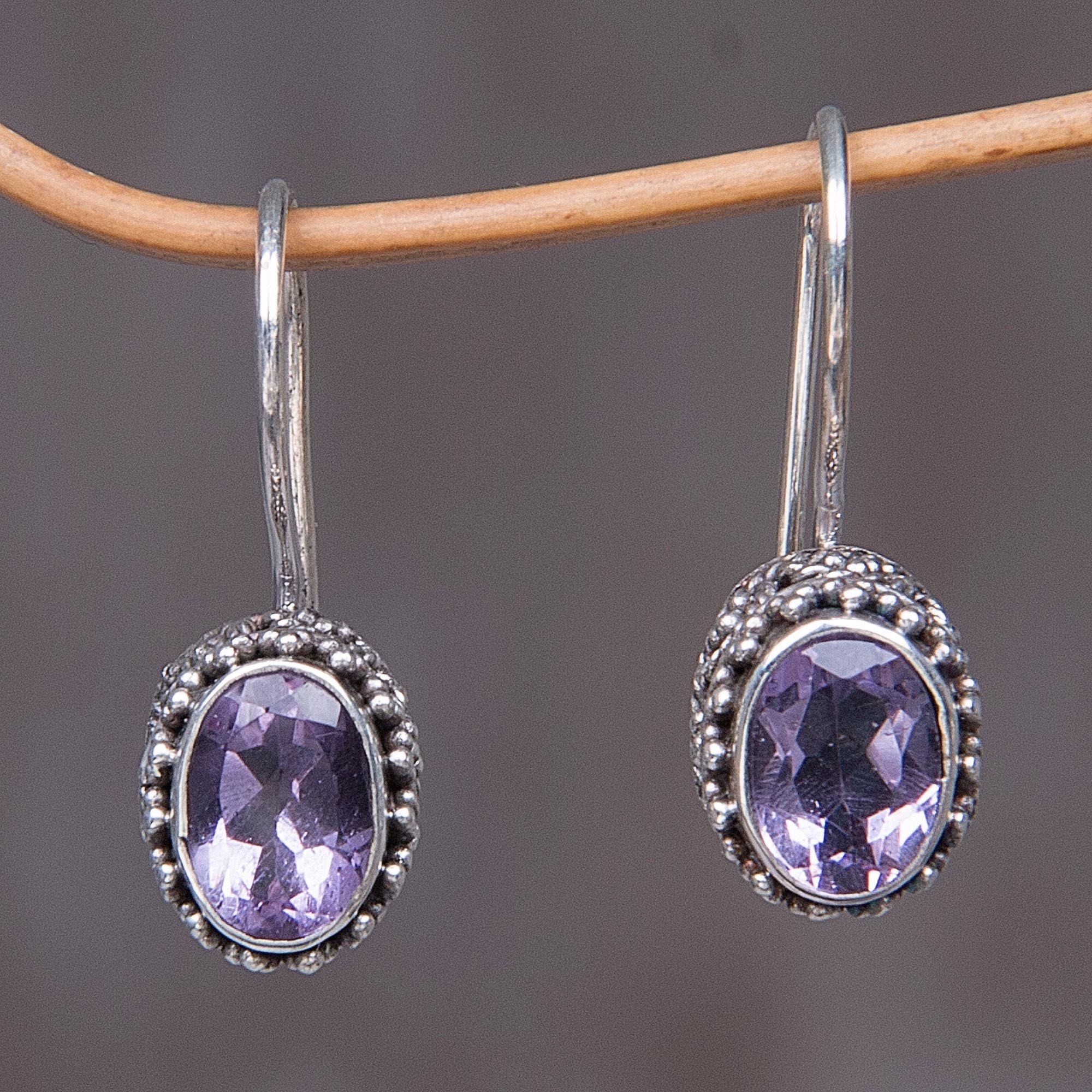 Premium Amethyst & Sterling Silver Drop Earrings - Handcrafted Elegance