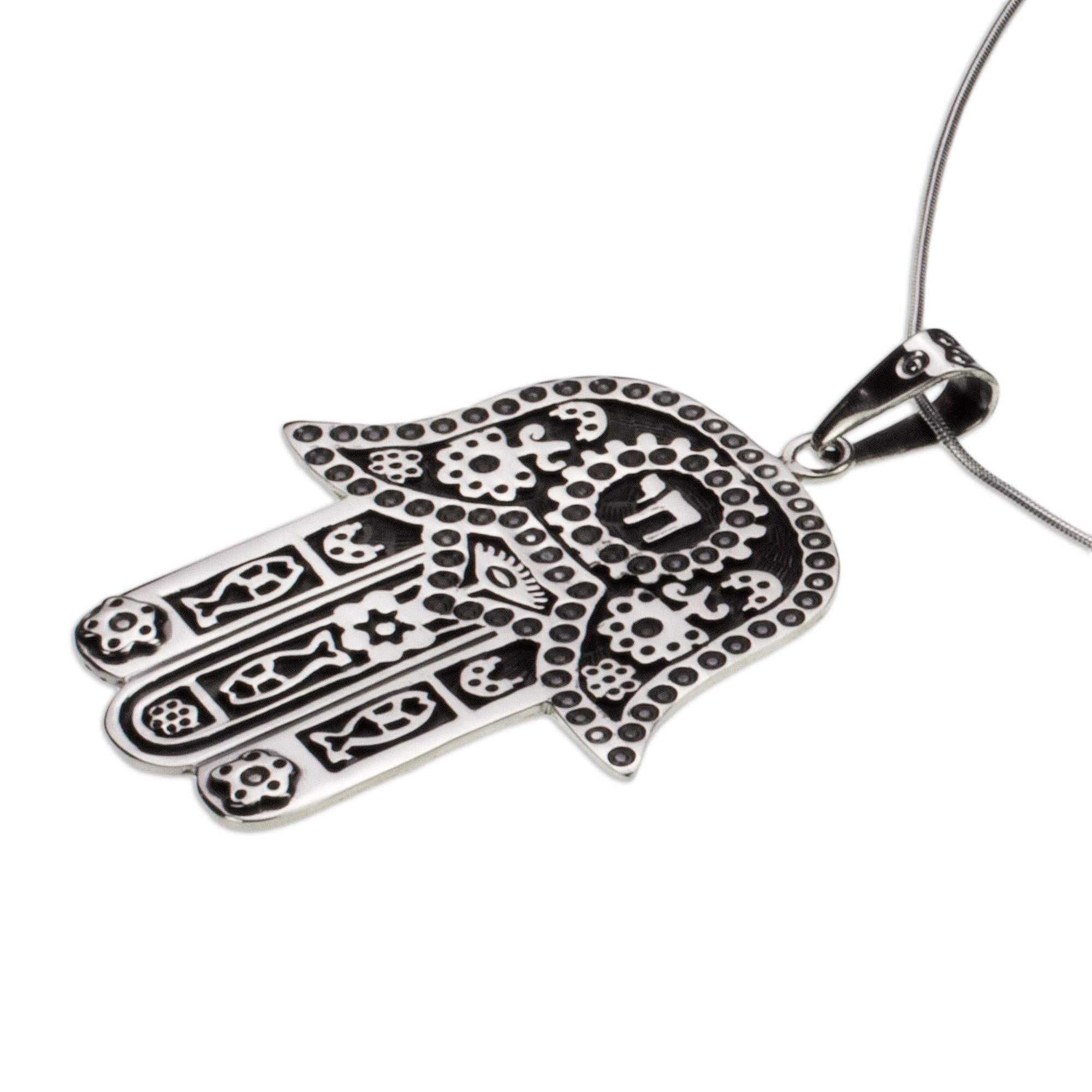 Premium Hamsa Amulet Necklace - Taxco Sterling Silver Handcrafted Jewelry