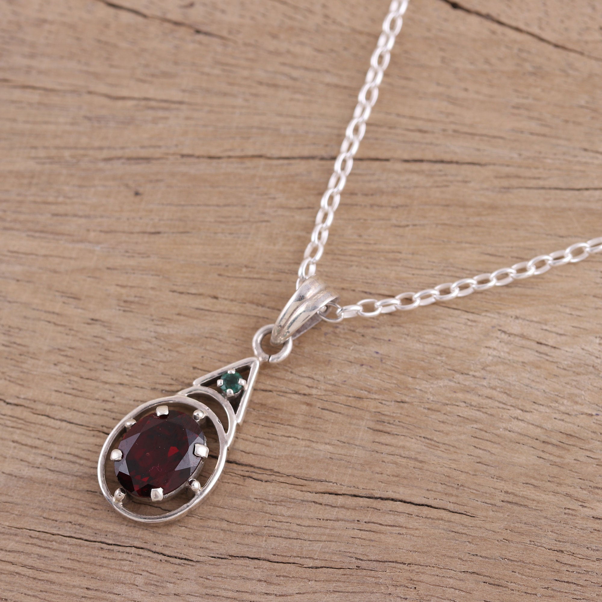 Premium Scarlet Joy Garnet & Emerald Pendant Necklace - Handcrafted in India