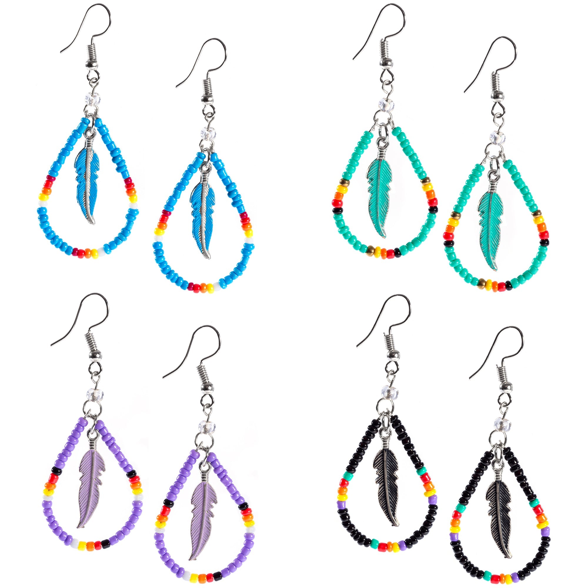 Premium Beaded Feather Teardrop Earrings - Handmade & Fair-Traded