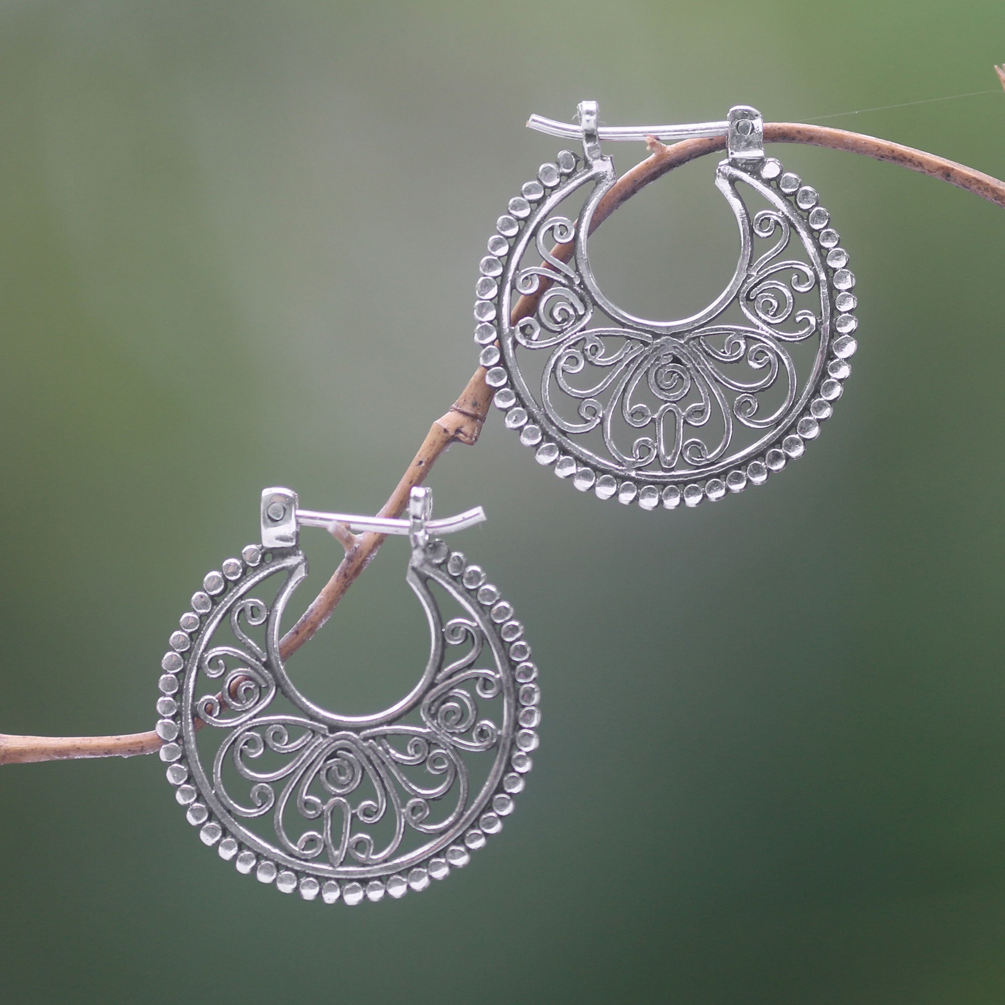 Premium Swirling Radiance Sterling Silver Hoop Earrings - Handcrafted in Bali