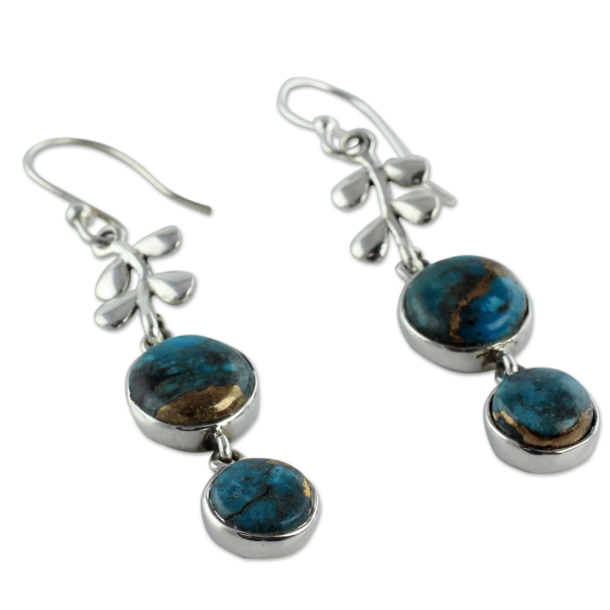 Premium Sterling Silver Blueberry Dangle Earrings with Turquoise Accents