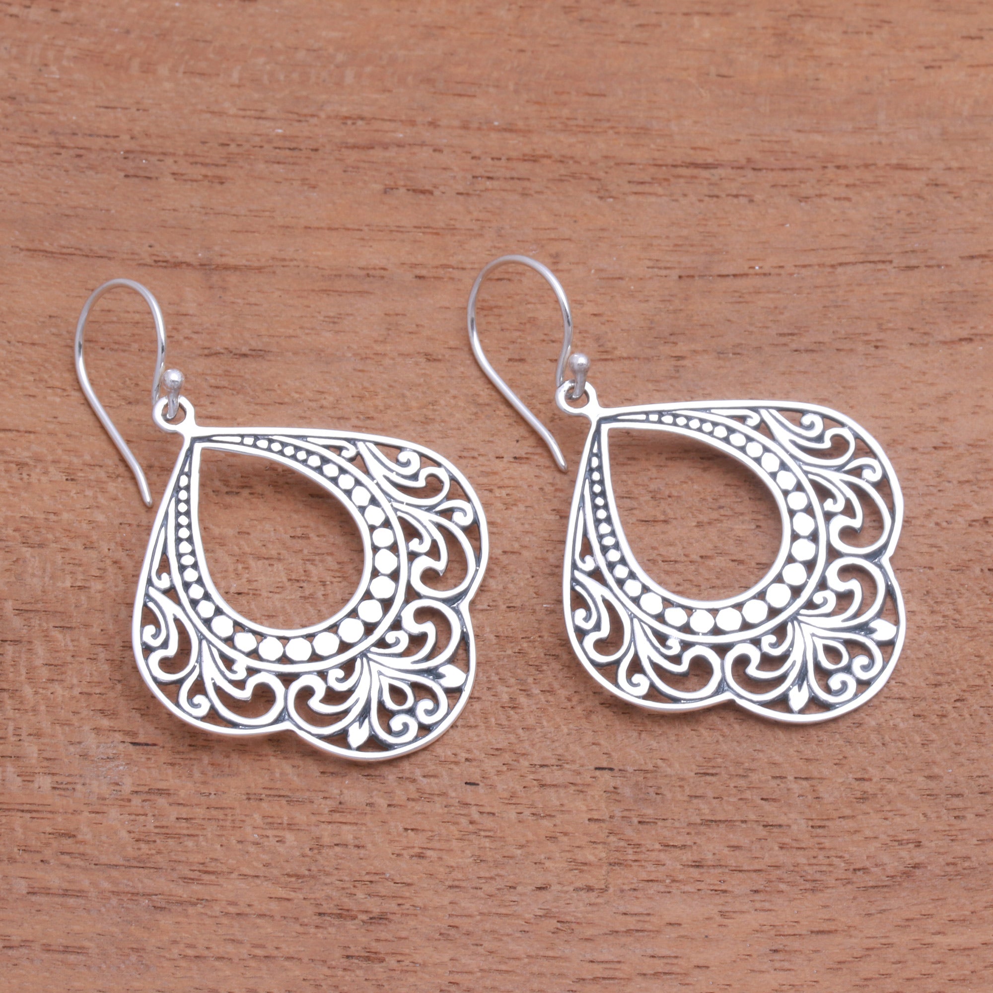 Premium Bali Sterling Silver Dangle Earrings with Intricate Openwork Design