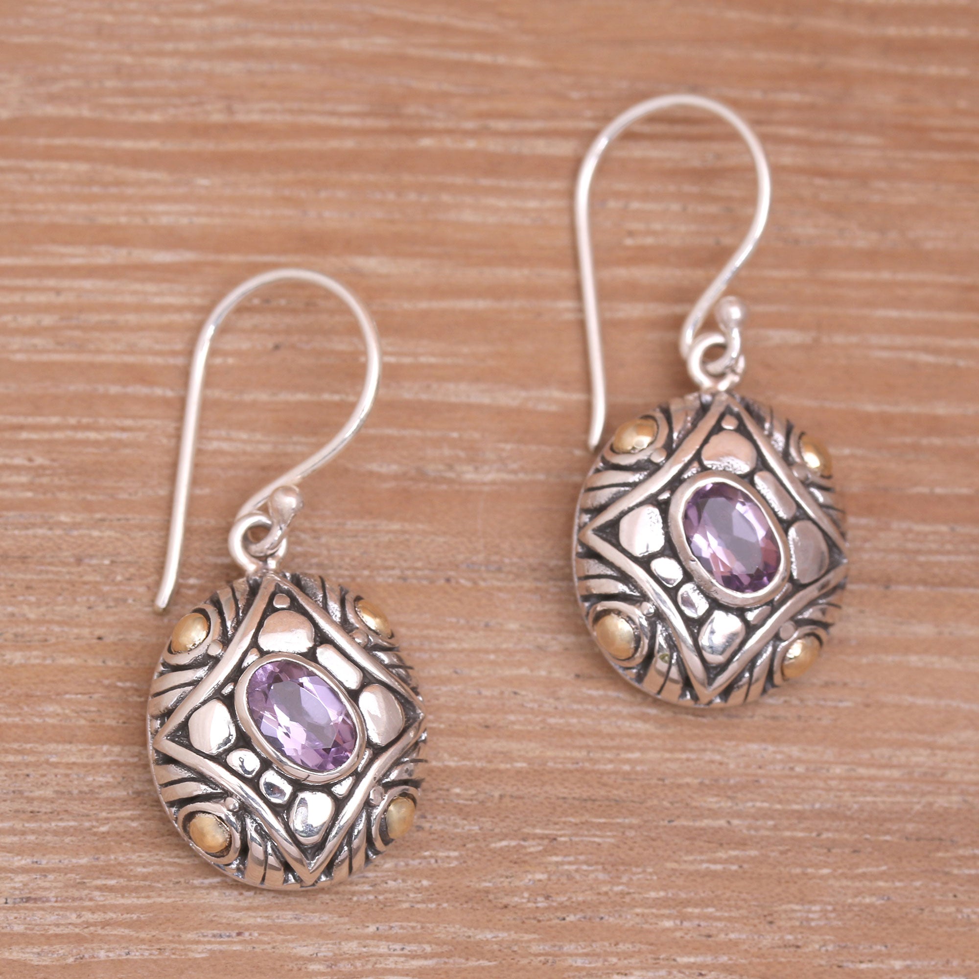 Premium Jungle Diamonds Amethyst Earrings with 18K Gold Accents