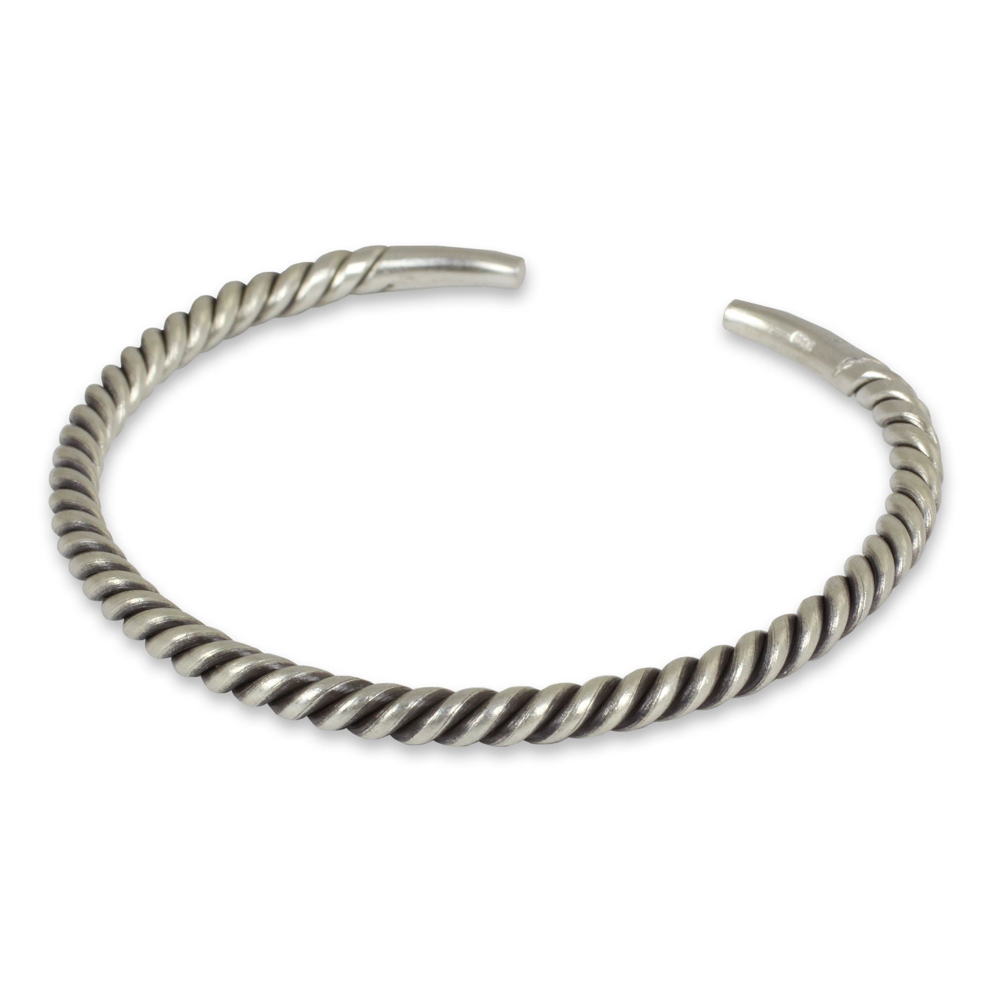 Premium Thai Swirl Sterling Silver Men's Twist Cuff Bracelet - Handcrafted Elegance