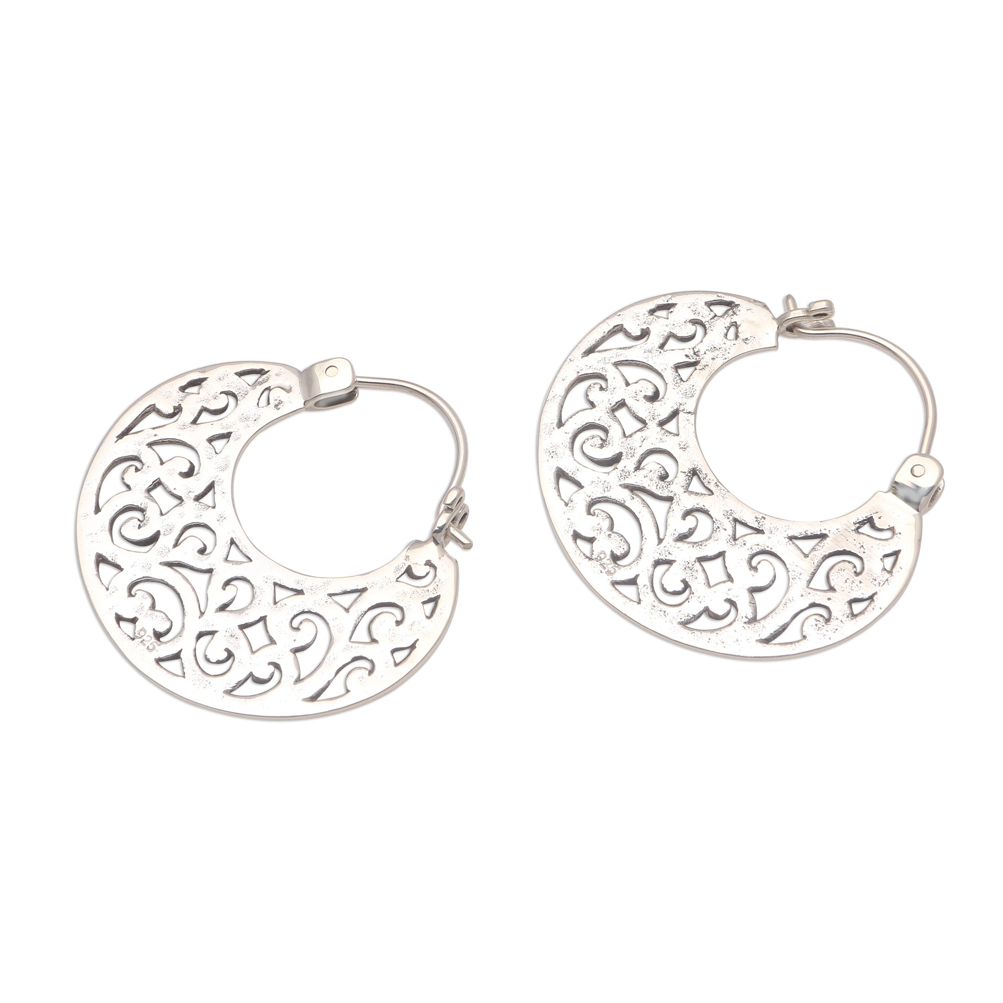 Premium Bali Artisan Sterling Silver Openwork Hoop Earrings